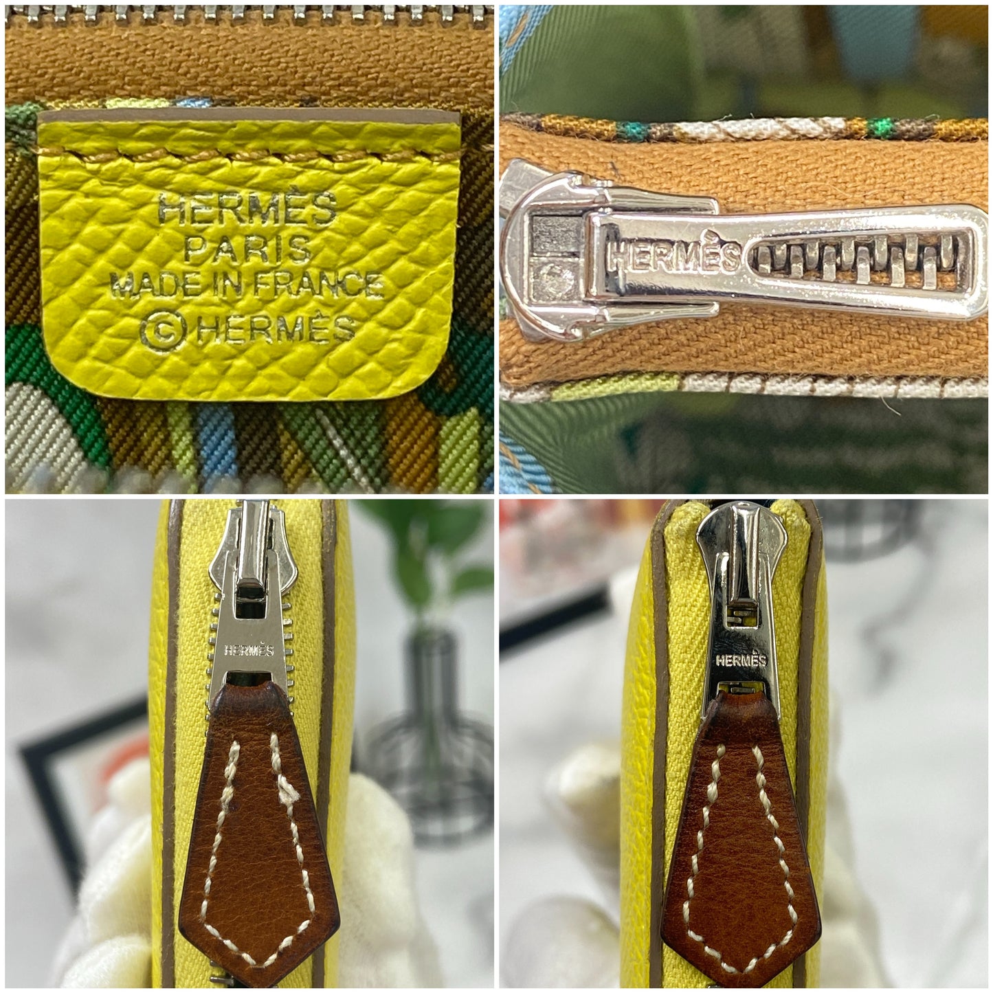 鑑定済み 【美品】 エルメス 《 アザップ シルクインコンパクト 》 ライム ブラウン シルバー金具 エプソン 財布 コインケース