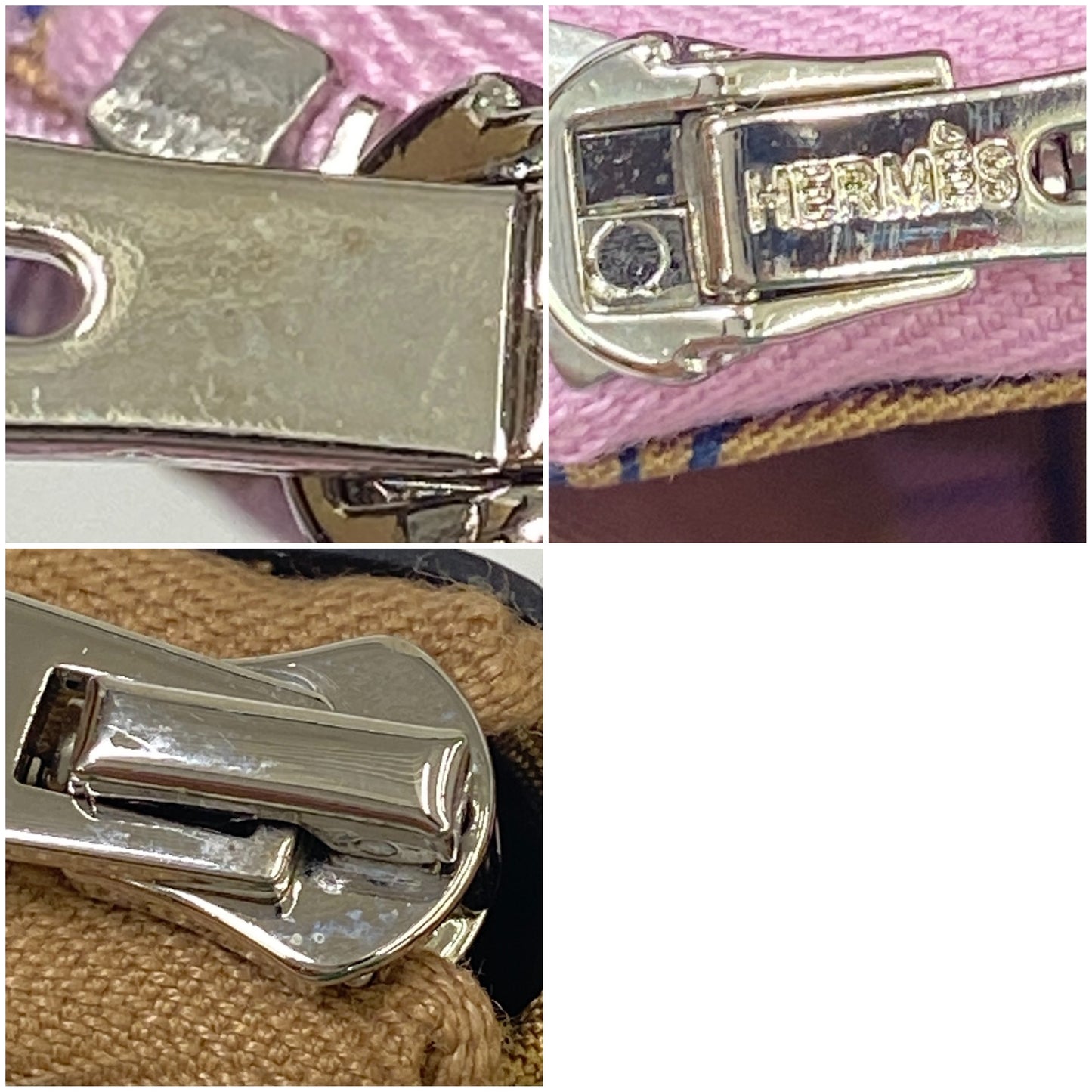 鑑定済み【 美品 】エルメス 《 シルクインコンパクト 》 エプソン チャイ ブラウン ピンク ブルー ブラウン シルバー金具 コインケース U刻印