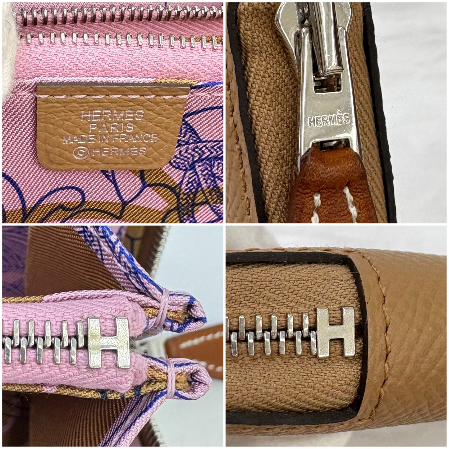 鑑定済み【 美品 】エルメス 《 シルクインコンパクト 》 エプソン チャイ ブラウン ピンク ブルー ブラウン シルバー金具 コインケース U刻印