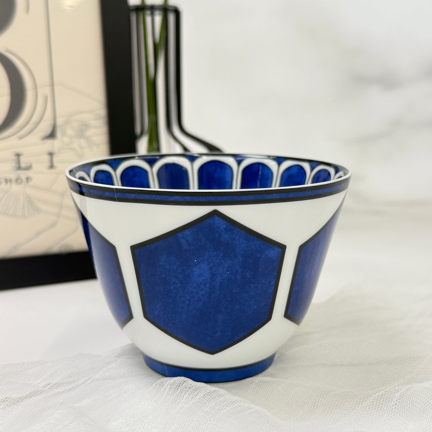 鑑定済み【 新品未使用 】エルメス 《 ブルー ダイユール 》 ブルー ホワイト 陶器 食器 コップ ラージボウル No1