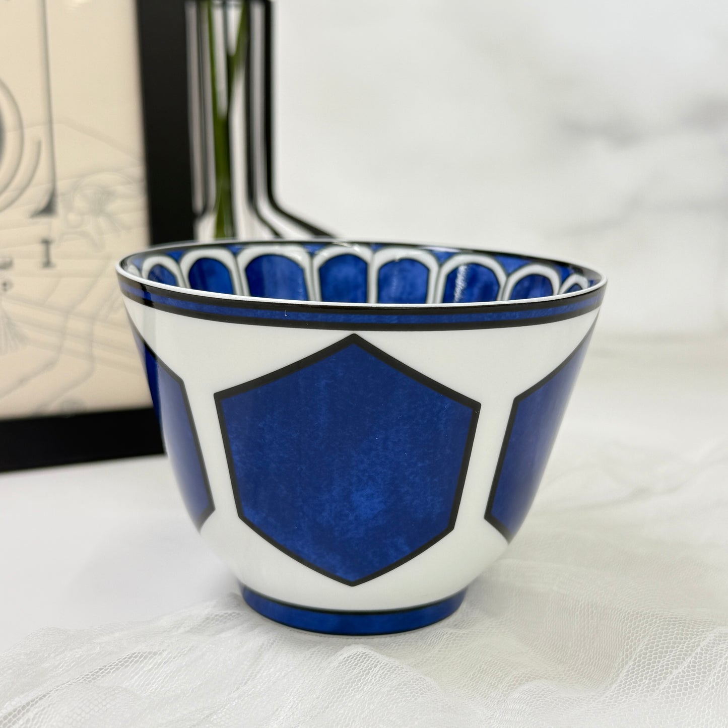 鑑定済み【 新品未使用 】エルメス 《 ブルー ダイユール 》 ブルー ホワイト 陶器 食器 コップ ラージボウル No1