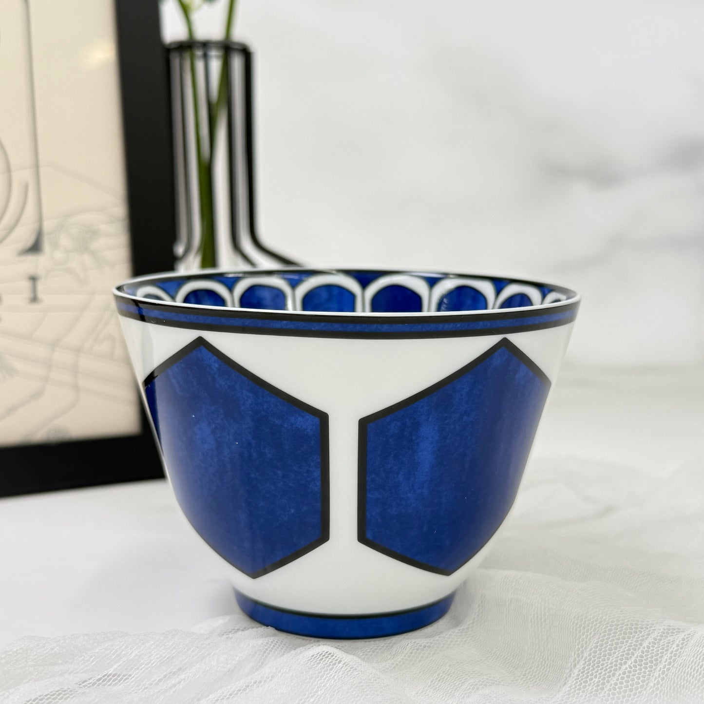 鑑定済み【 新品未使用 】エルメス 《 ブルー ダイユール 》 ブルー ホワイト 陶器 食器 コップ ラージボウル No1