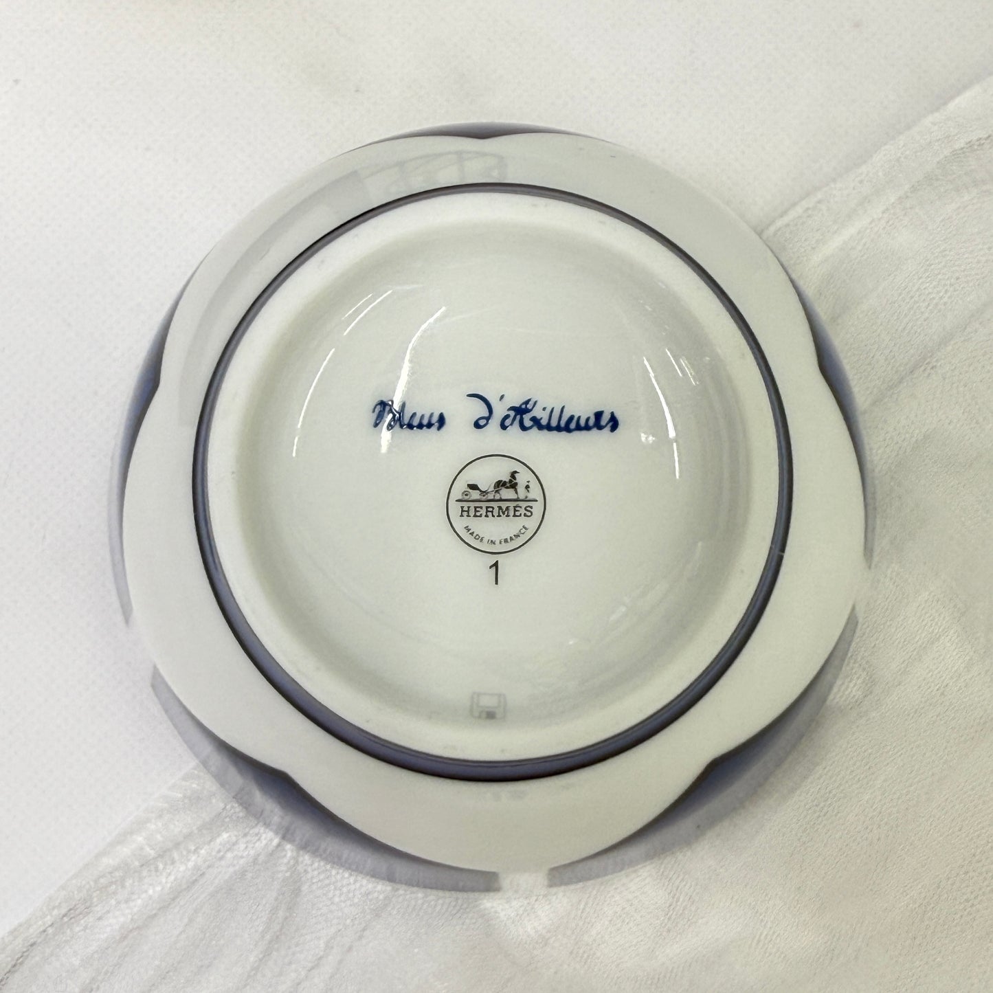 鑑定済み【 新品未使用 】エルメス 《 ブルー ダイユール 》 ブルー ホワイト 陶器 食器 コップ ラージボウル No1