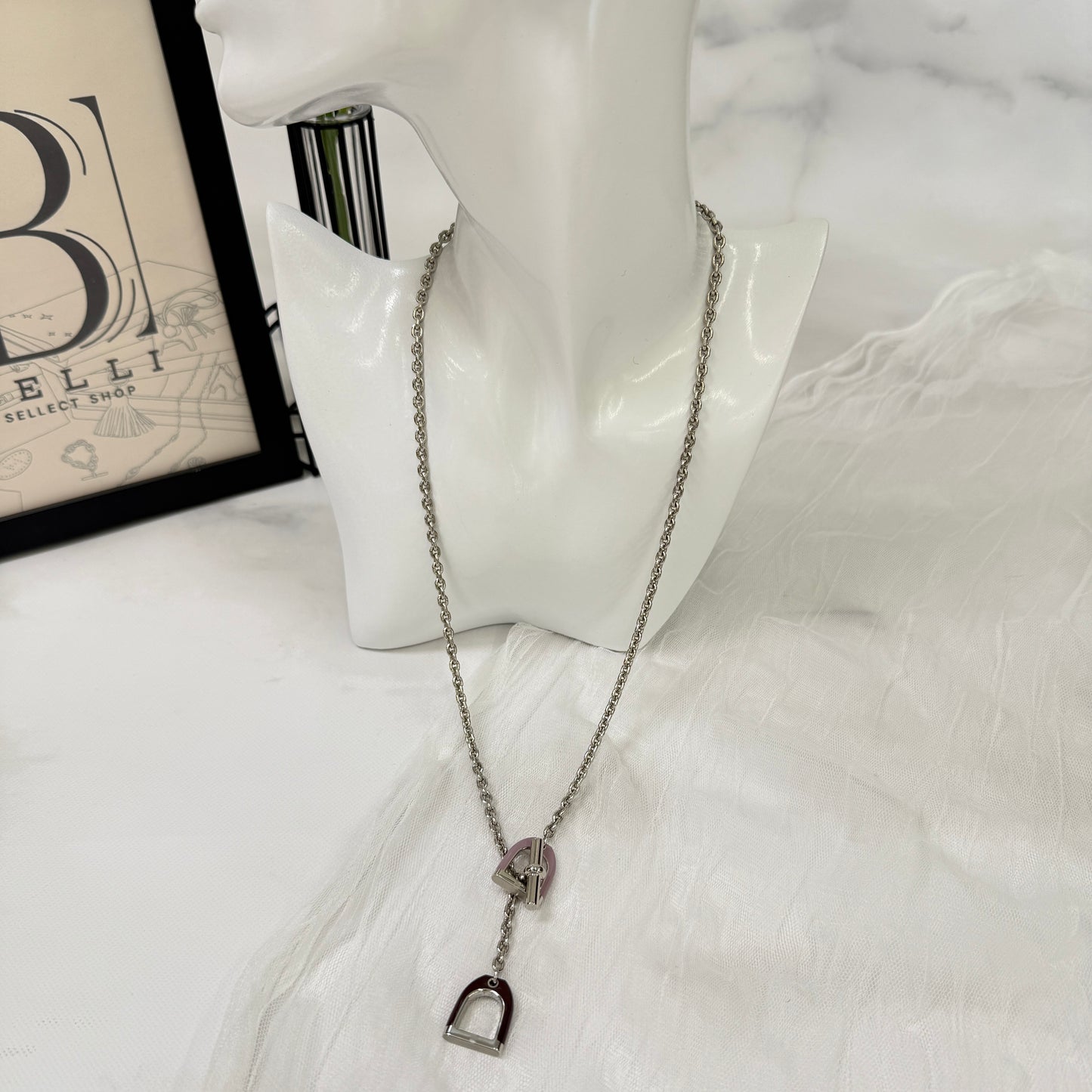 鑑定済み【 美品 】エルメス 《 エトリエ 》 グリシーヌ ボルドー ピンク系 ブラウン系 ネックレス