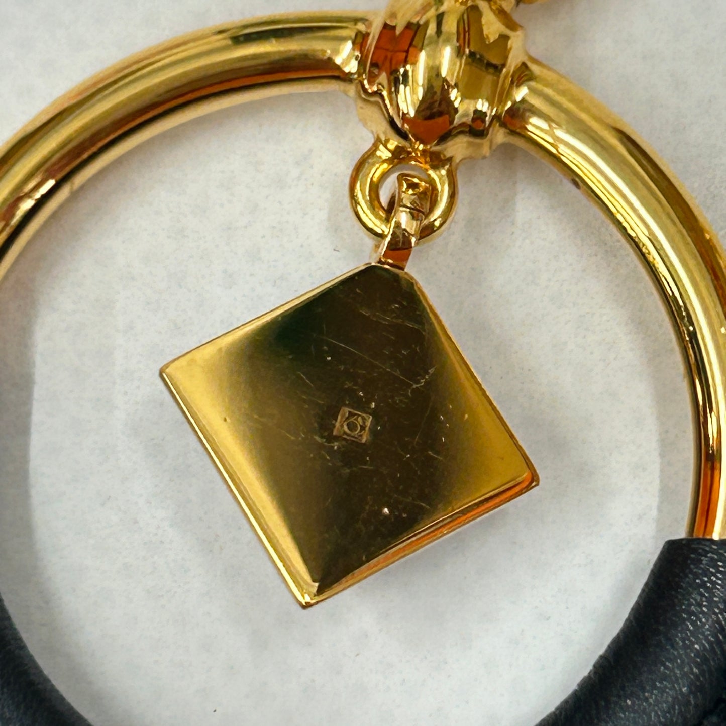 鑑定済み 【 美品 】 エルメス 《 ループ・メドール 》 PM ブラック ゴールド レザー メタル アクセサリー ピアス