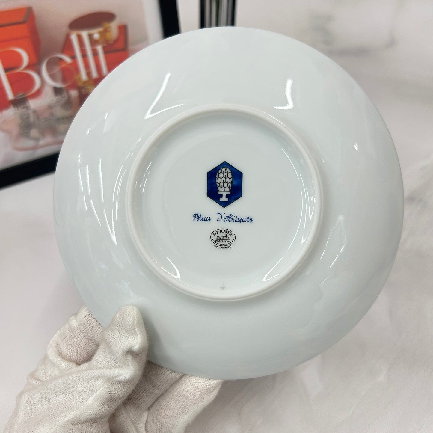 鑑定済み 【 新品未使用 】 エルメス 《 ブルーダイユール 》 ブルー ホワイト 陶器 皿 パンプレート