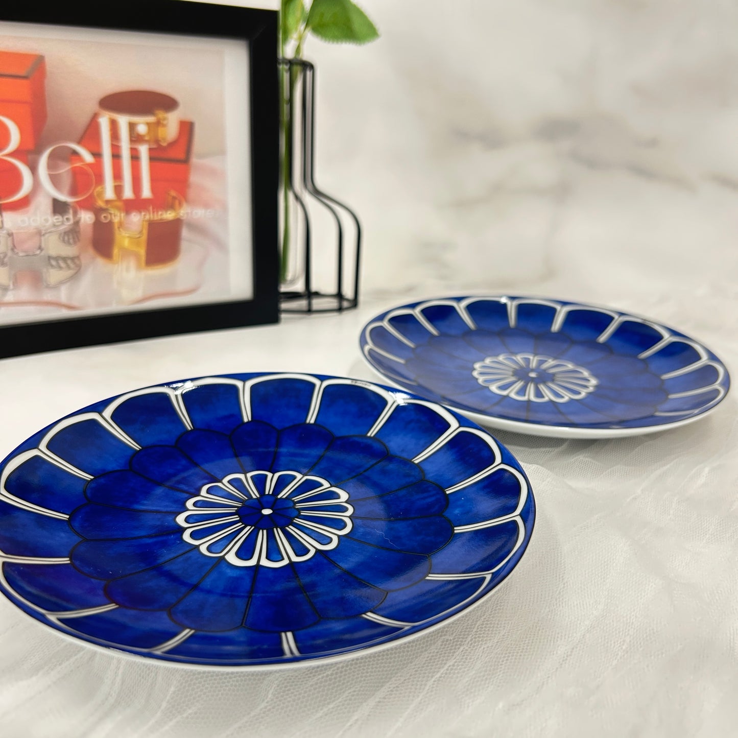 鑑定済み 【 新品未使用 】 エルメス 《 ブルーダイユール 》 2枚セット ブルー ホワイト 陶器  食器 皿 パンプレート