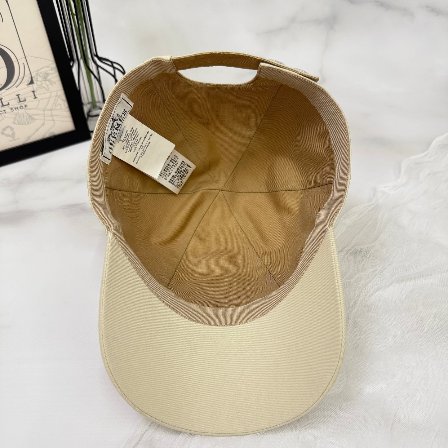 鑑定済み【 美品 】エルメス 《 セレナ 》 59 ベージュ グレー シルバー金具 コットン シルク キャスケット キャップ Hリフト