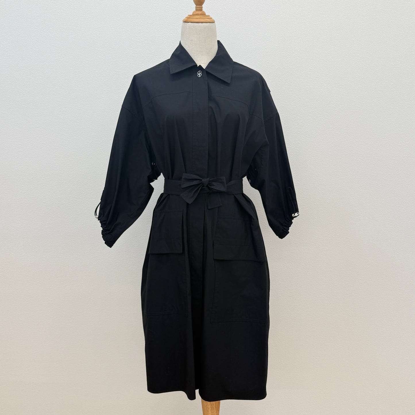 鑑定済み【 美品 】エルメス シャツ ワンピース 34 ( XSサイズ程度 ) 2E0501DJ ブラック シルバー金具 コットン ドレス 腰紐 ハンガー
