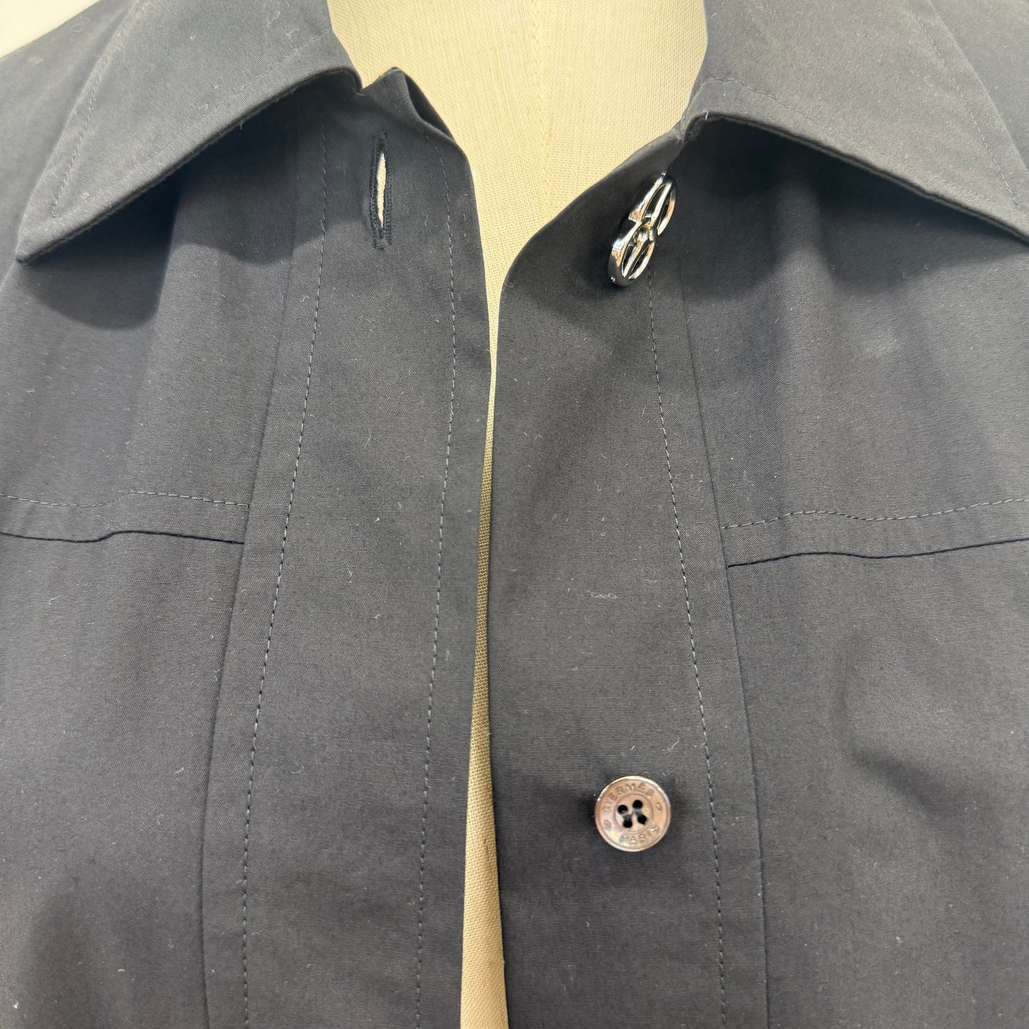 鑑定済み【 美品 】エルメス シャツ ワンピース 34 ( XSサイズ程度 ) 2E0501DJ ブラック シルバー金具 コットン ドレス 腰紐 ハンガー