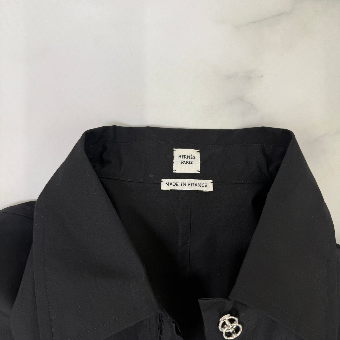 鑑定済み【 美品 】エルメス シャツ ワンピース 34 ( XSサイズ程度 ) 2E0501DJ ブラック シルバー金具 コットン ドレス 腰紐 ハンガー