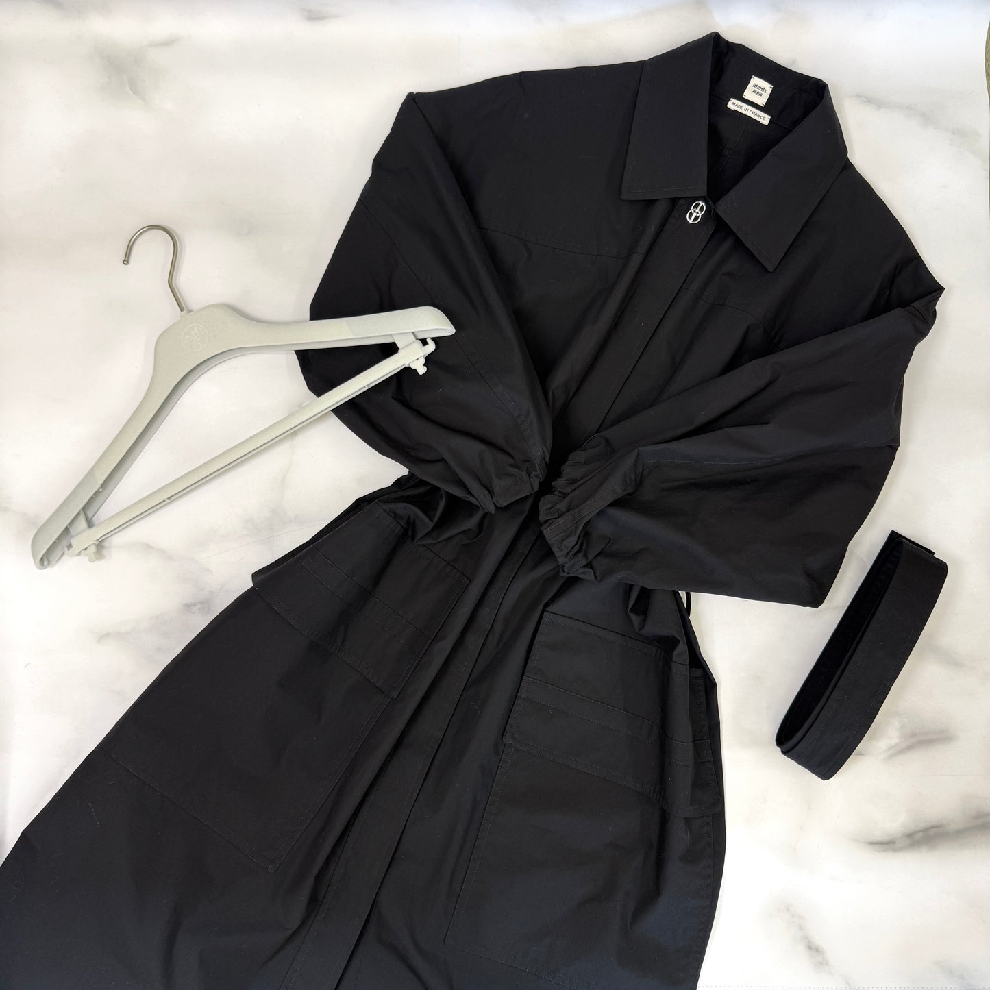 鑑定済み【 美品 】エルメス シャツ ワンピース 34 ( XSサイズ程度 ) 2E0501DJ ブラック シルバー金具 コットン ドレス 腰紐 ハンガー