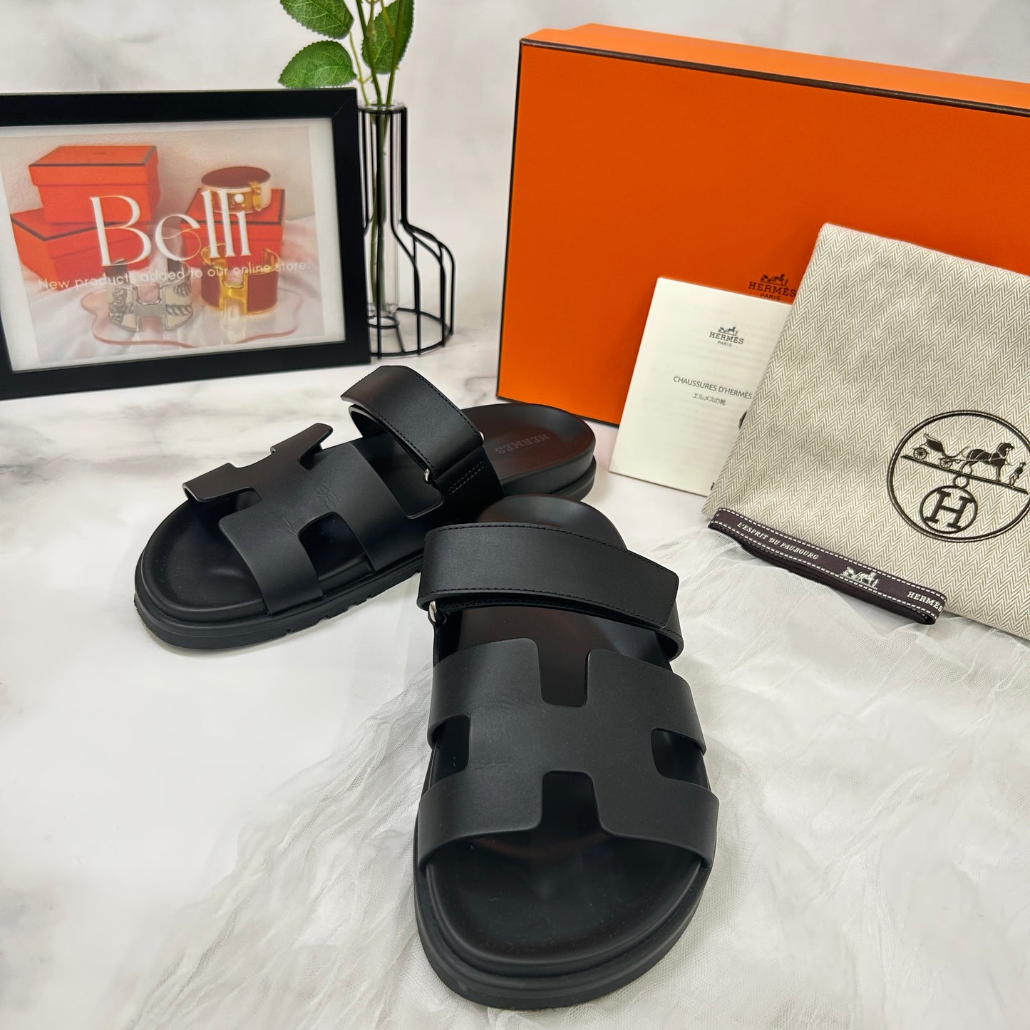 【 鑑定済み 】 エルメス 《 シプレ 》 38 24.5cm程度 ブラック 黒 シルバー金具 レザー サンダル