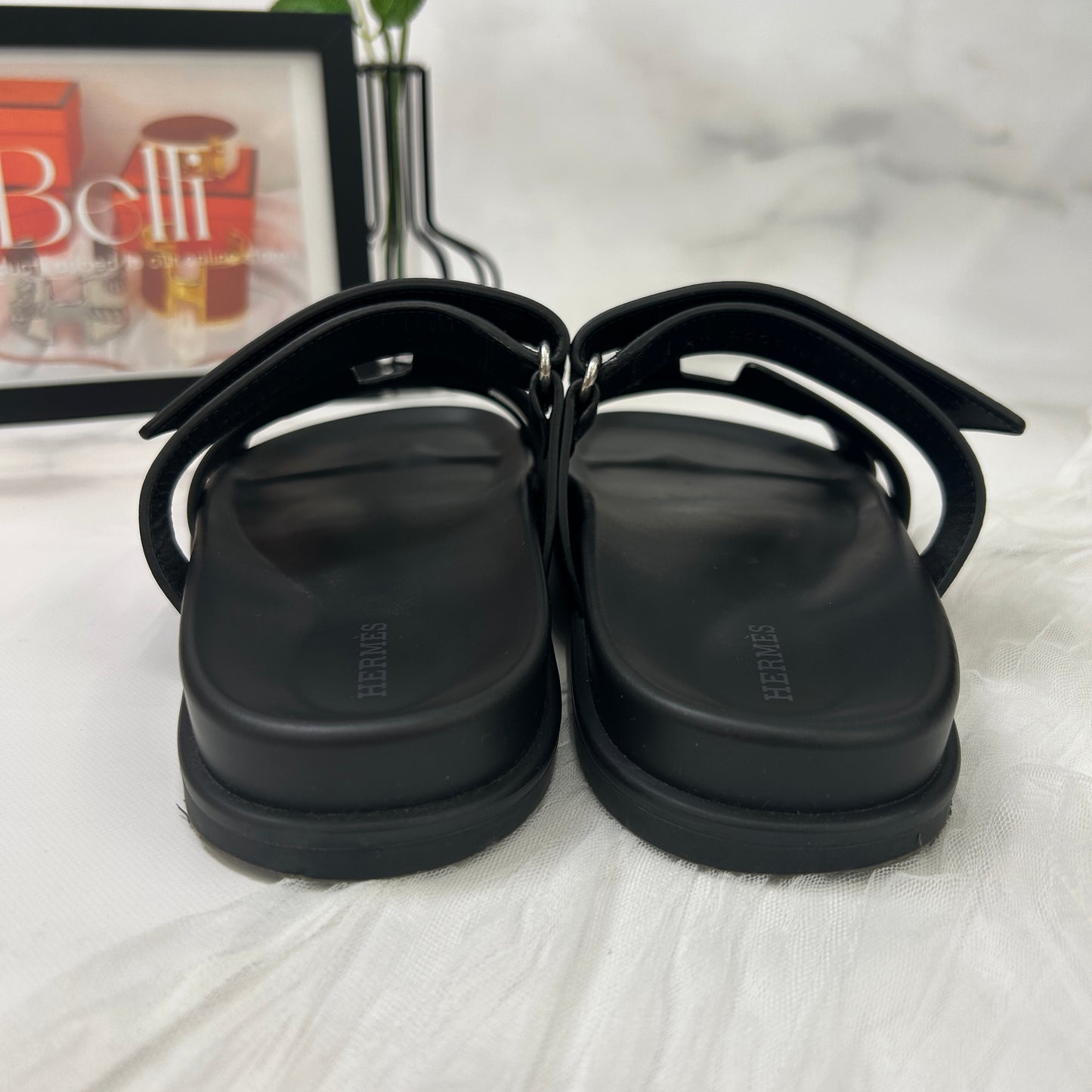 【 鑑定済み 】 エルメス 《 シプレ 》 38 24.5cm程度 ブラック 黒 シルバー金具 レザー サンダル