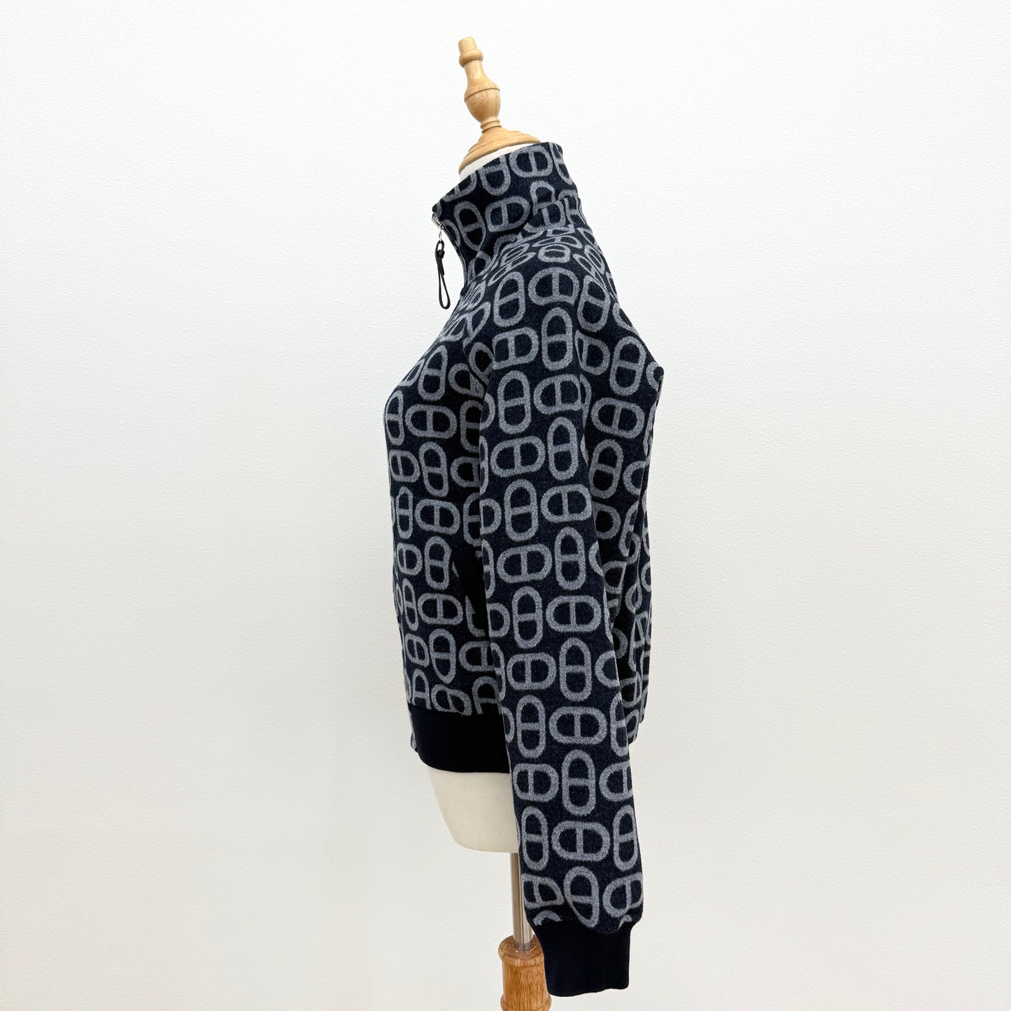 鑑定済み【 美品 】エルメス 《 シェーヌ ダンクル 》 リバーシブル ボンバージャケット 34 ( 5号程度 ) 4H0141DC ネイビー グレー シルバー金具 ウール ブルゾン ジップ 袖リブ