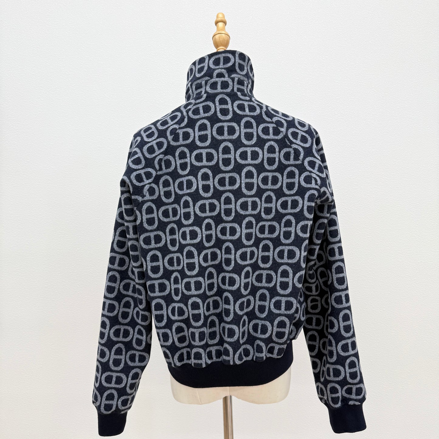 鑑定済み【 美品 】エルメス 《 シェーヌ ダンクル 》 リバーシブル ボンバージャケット 34 ( 5号程度 ) 4H0141DC ネイビー グレー シルバー金具 ウール ブルゾン ジップ 袖リブ