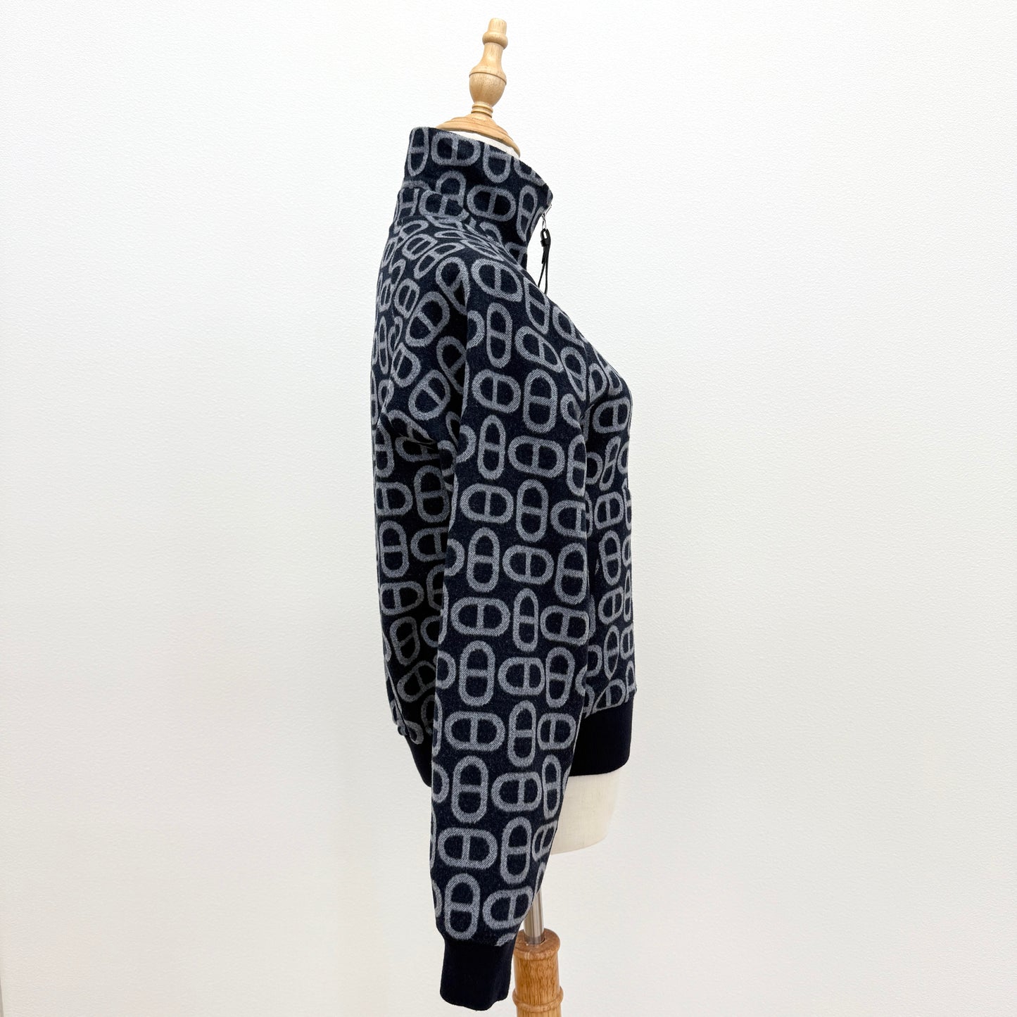 鑑定済み【 美品 】エルメス 《 シェーヌ ダンクル 》 リバーシブル ボンバージャケット 34 ( 5号程度 ) 4H0141DC ネイビー グレー シルバー金具 ウール ブルゾン ジップ 袖リブ