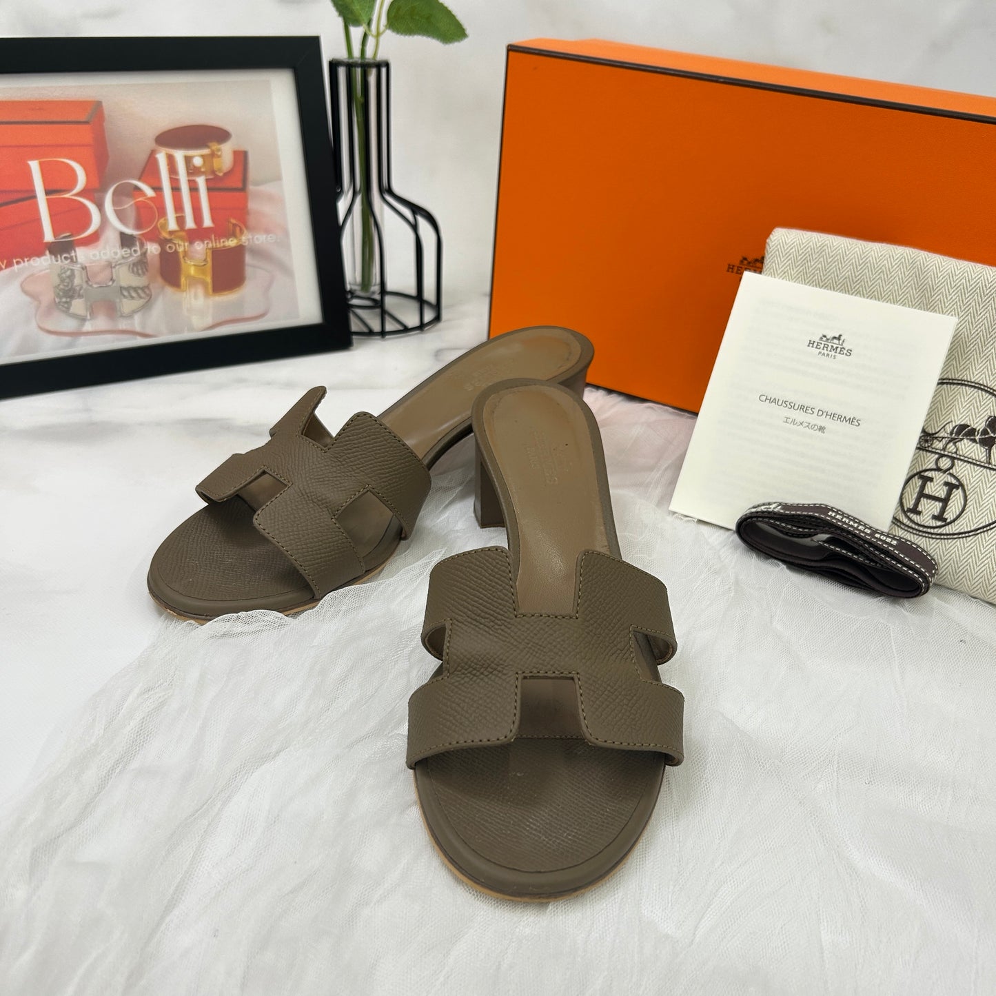 【 鑑定済み 】 エルメス 《 オアジス 》 37 24cm程度 エトゥープ レザー サンダル 靴