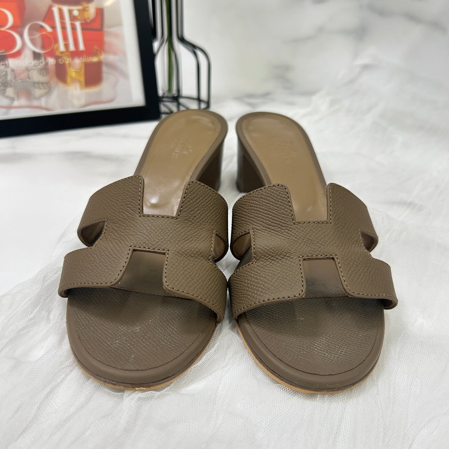 【 鑑定済み 】 エルメス 《 オアジス 》 37 24cm程度 エトゥープ レザー サンダル 靴