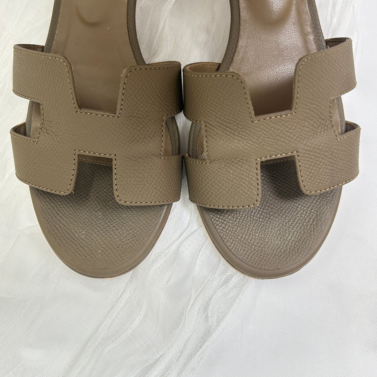 【 鑑定済み 】 エルメス 《 オアジス 》 37 24cm程度 エトゥープ レザー サンダル 靴