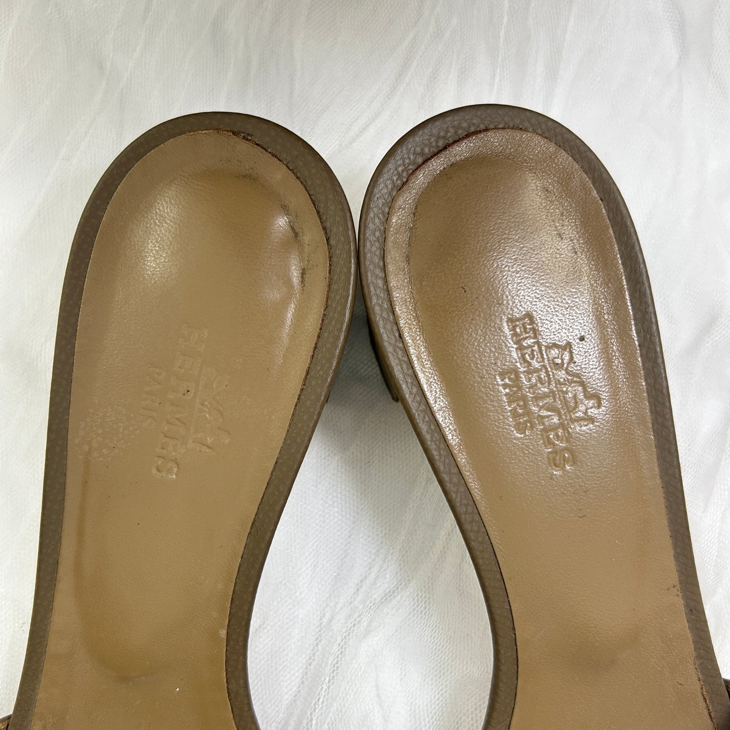 【 鑑定済み 】 エルメス 《 オアジス 》 37 24cm程度 エトゥープ レザー サンダル 靴