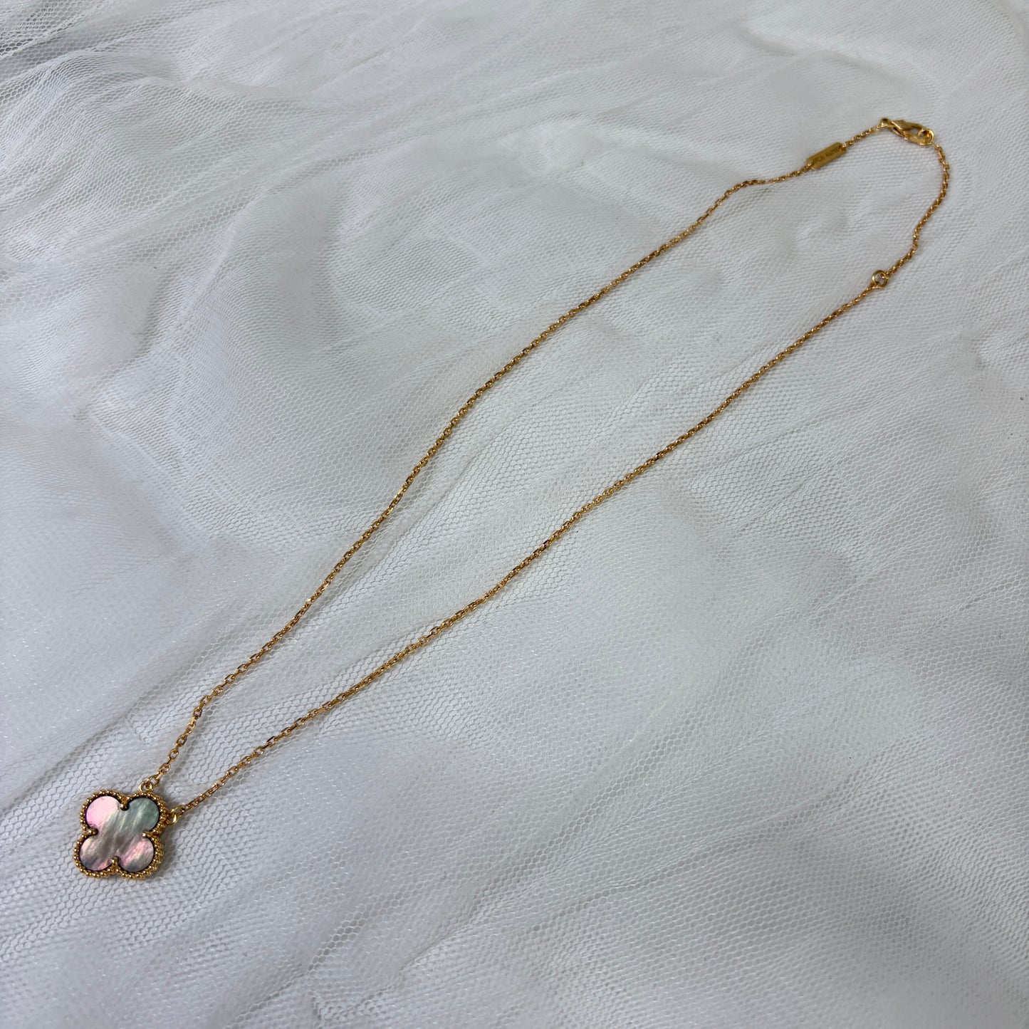【 鑑定済み 】 ヴァンクリーフ&アーペル 《 ヴィンテージ アルハンブラ 》 18KPG ピンク ゴールド マザーオブパール  ホワイト系 ネックレス