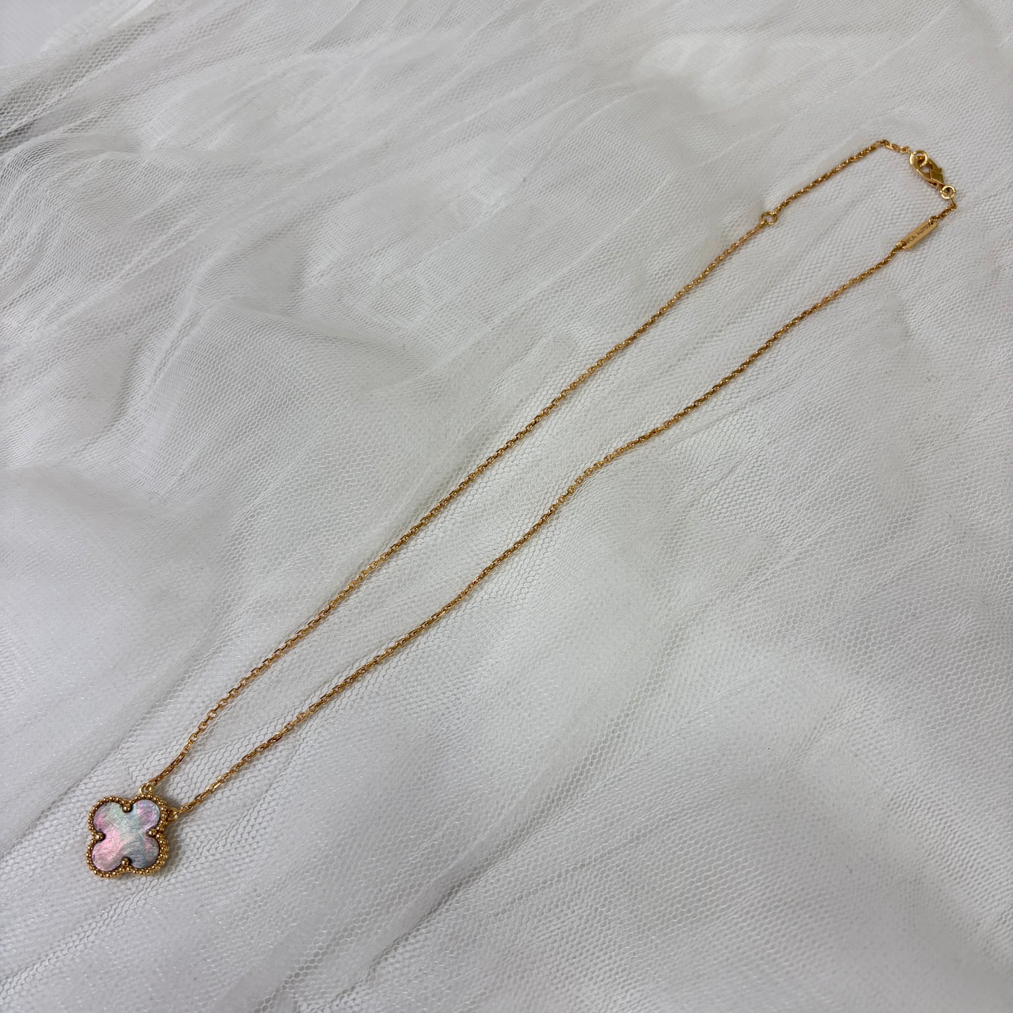 【 鑑定済み 】 ヴァンクリーフ&アーペル 《 ヴィンテージ アルハンブラ 》 18KPG ピンク ゴールド マザーオブパール  ホワイト系 ネックレス