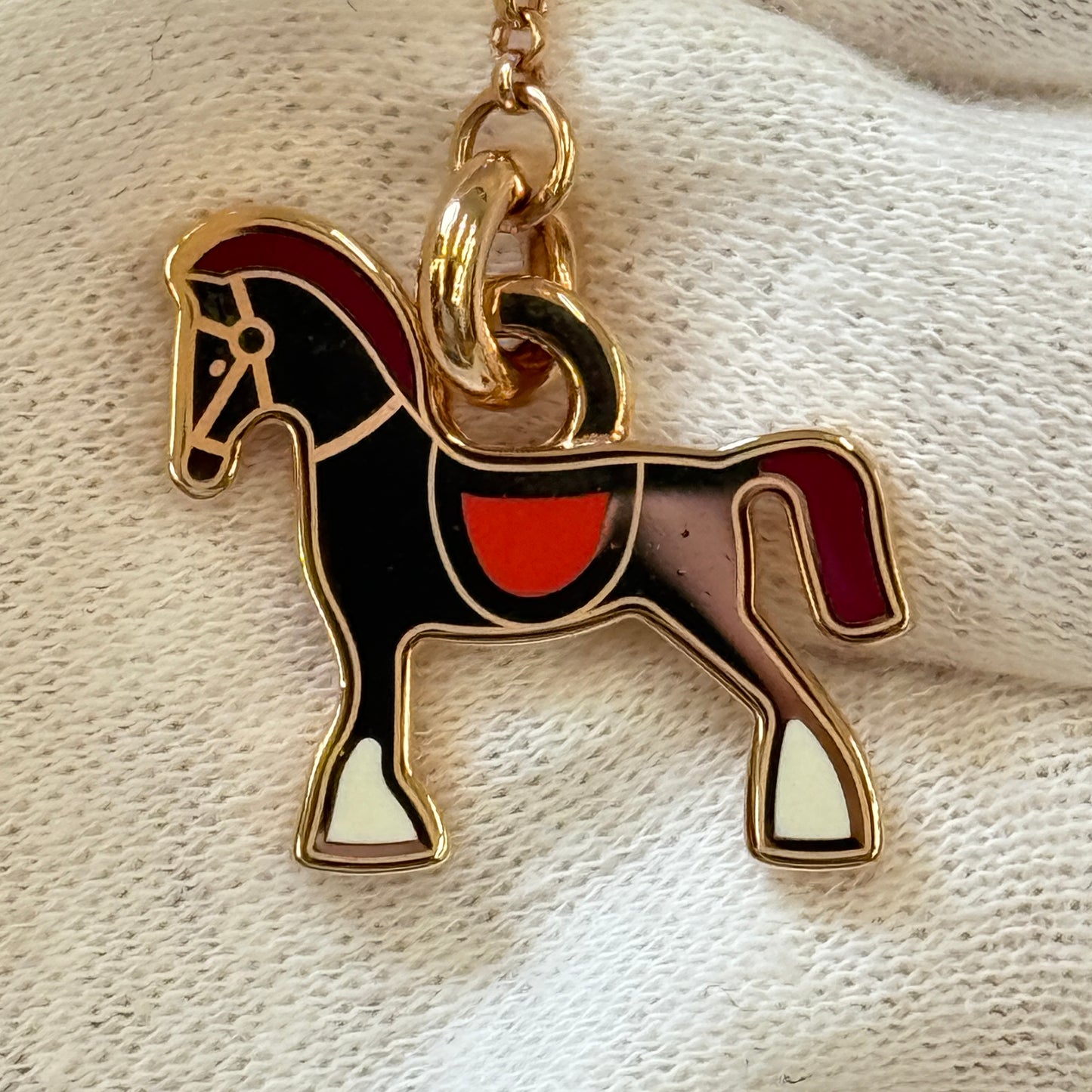 鑑定済み【 美品 】エルメス 《 Cheval 》 ローズゴールド レッド GP ネックレス 馬 兵隊 モチーフ シュバル