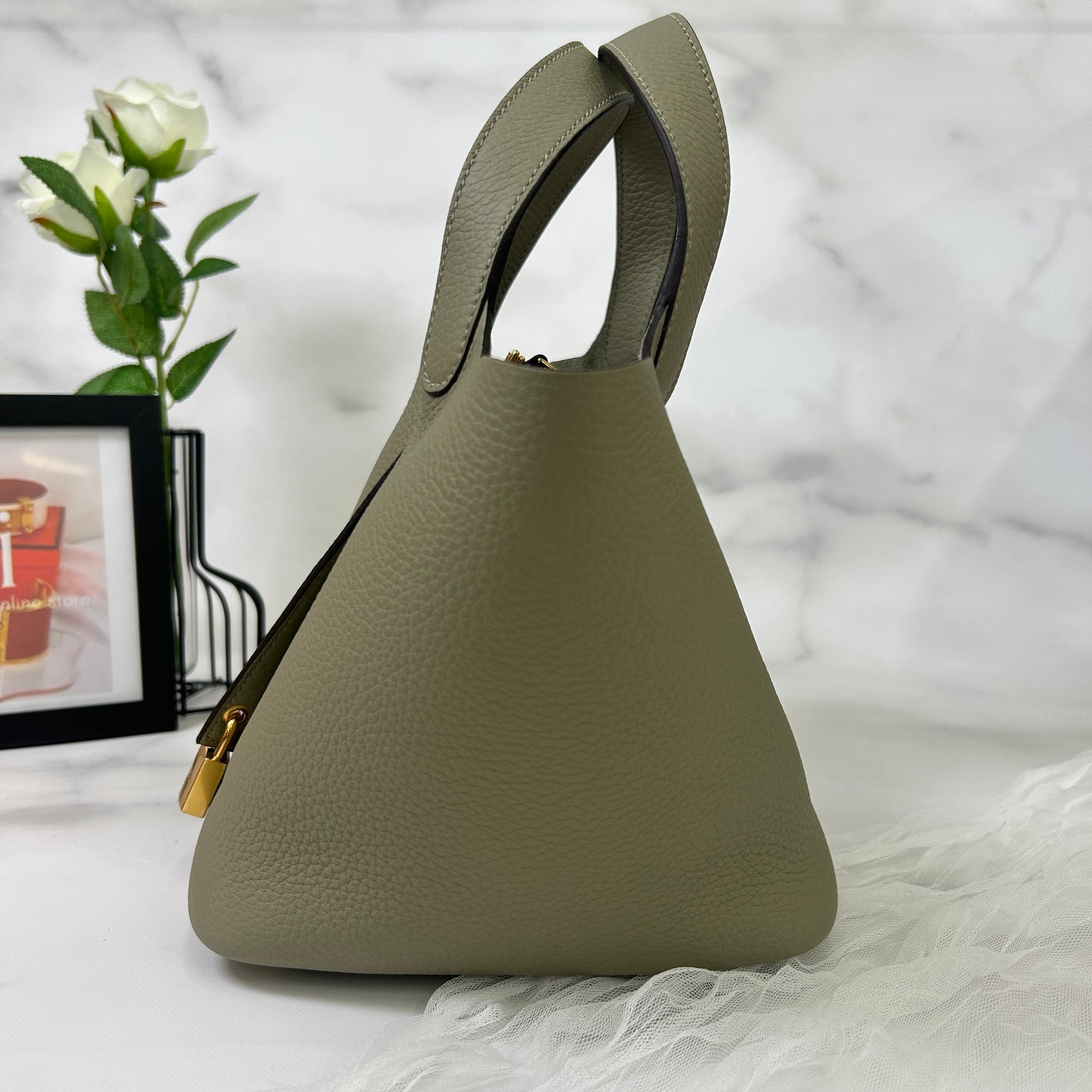 鑑定済み【 新品 】エルメス ピコタンロック 18 PM トリヨンクレマンス セージ ゴールド金具 K刻印 ハンドバッグ