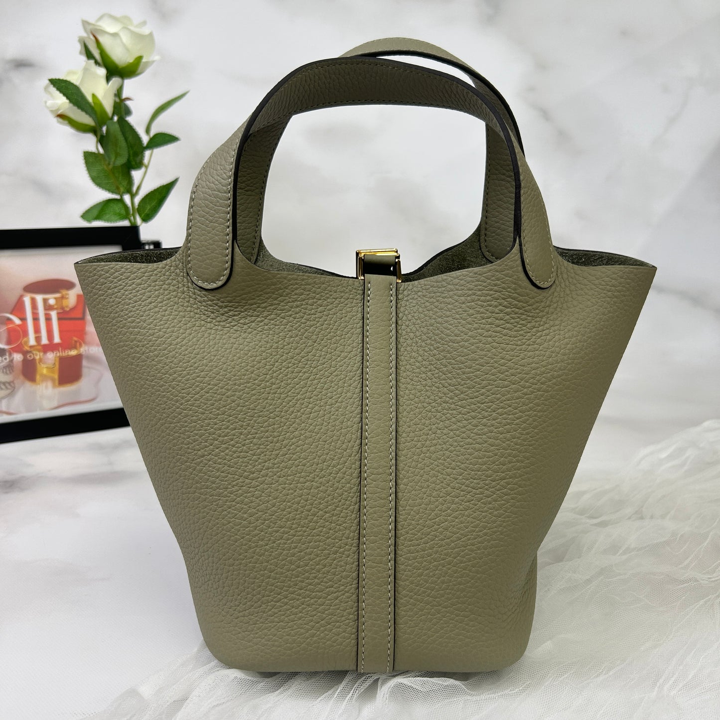鑑定済み【 新品 】エルメス ピコタンロック 18 PM トリヨンクレマンス セージ ゴールド金具 K刻印 ハンドバッグ