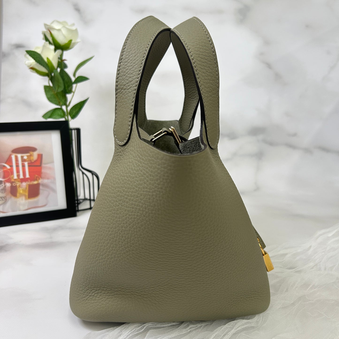 鑑定済み【 新品 】エルメス ピコタンロック 18 PM トリヨンクレマンス セージ ゴールド金具 K刻印 ハンドバッグ
