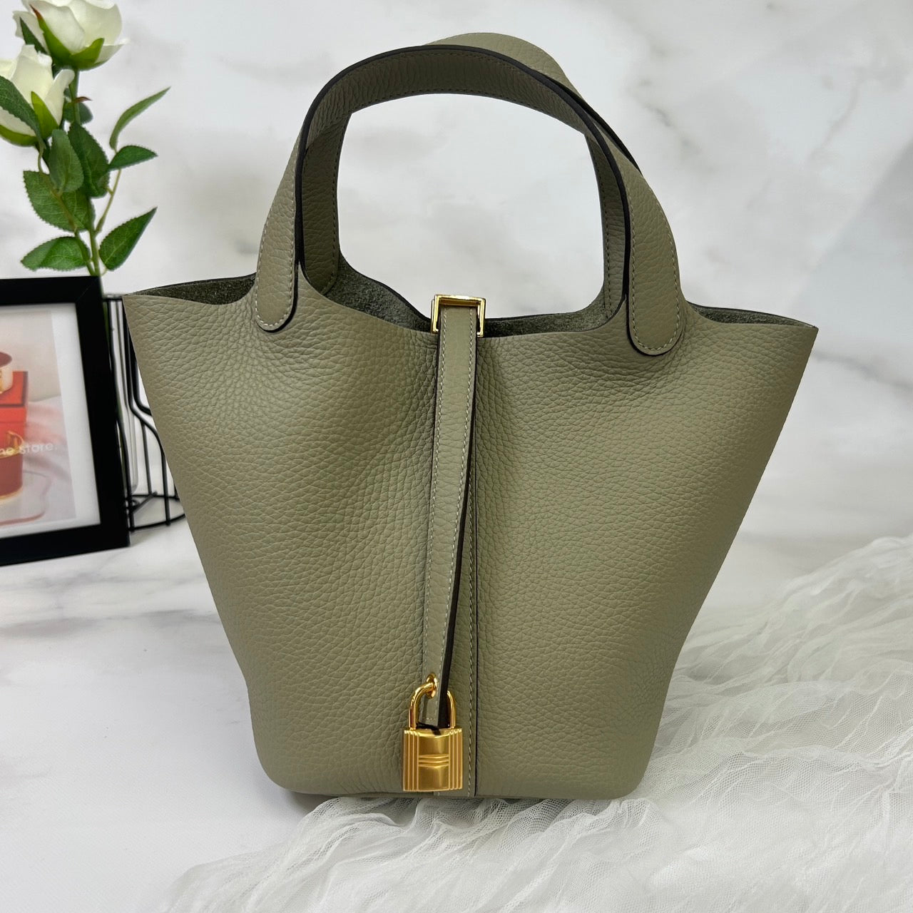 鑑定済み【 新品 】エルメス ピコタンロック 18 PM トリヨンクレマンス セージ ゴールド金具 K刻印 ハンドバッグ