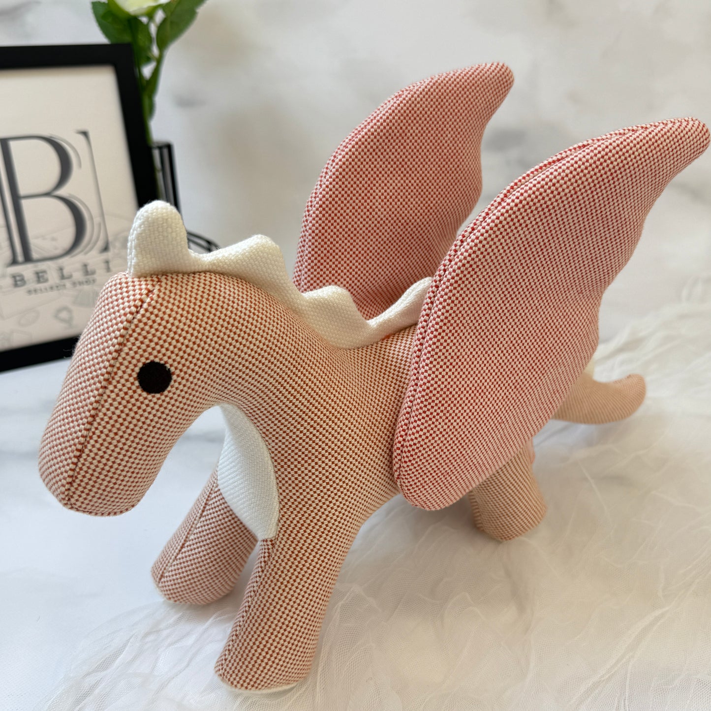 鑑定済み【 美品 】エルメス 《 エポペ 》 ローズ ブーゲンビリア ホワイト トワルH コットン ぬいぐるみ ドラゴン
