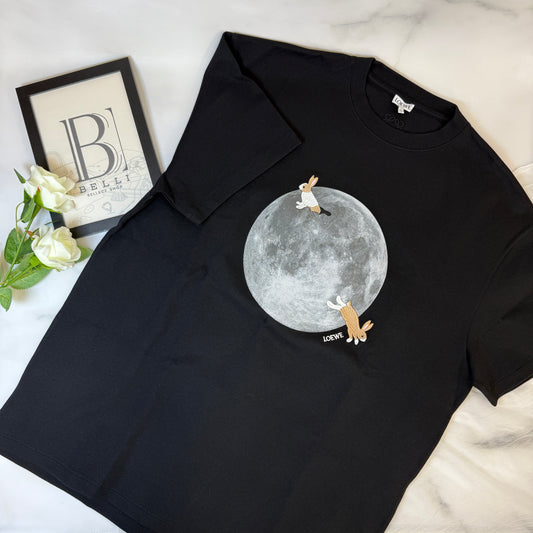 鑑定済み【 美品 】ロエベ 《 コットン リラックスフィットTシャツ 》 L ブラック グレー 綿 半袖Tシャツ Suna Fujitaコラボ 月 ウサギモチーフ