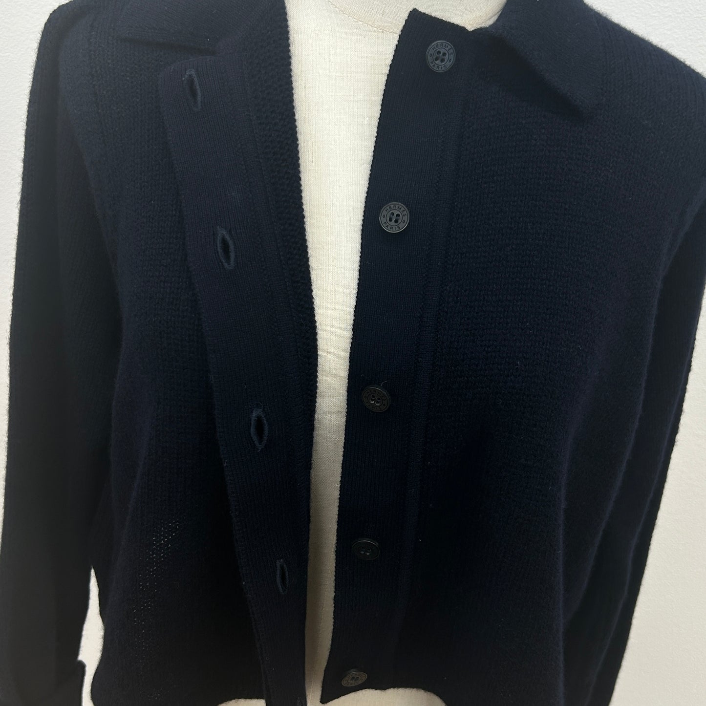 【 鑑定済み 】エルメス カーディガン 36 ネイビー シルバー金具 カシミヤ 襟付き トップス