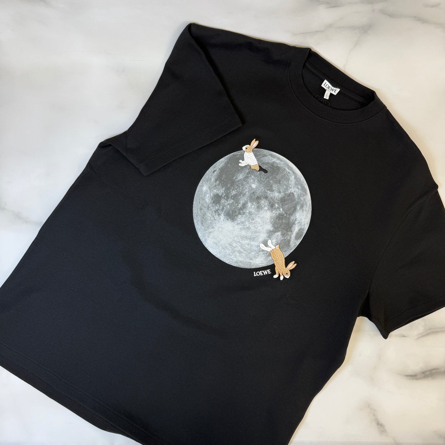 鑑定済み【 美品 】ロエベ 《 コットン リラックスフィットTシャツ 》 L ブラック グレー 綿 半袖Tシャツ Suna Fujitaコラボ 月 ウサギモチーフ