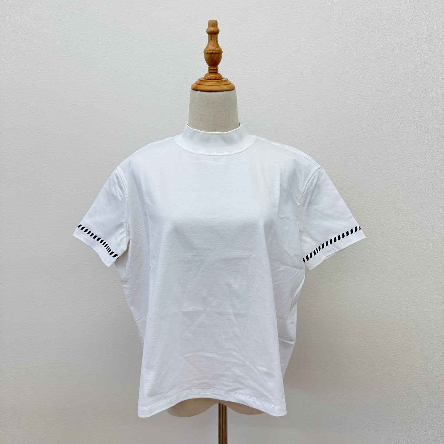 鑑定済み【 新品 】エルメス 《 CANOE 》 38 ホワイト ネイビー コットン 半袖 ボクシーTシャツ ハイネック マリン