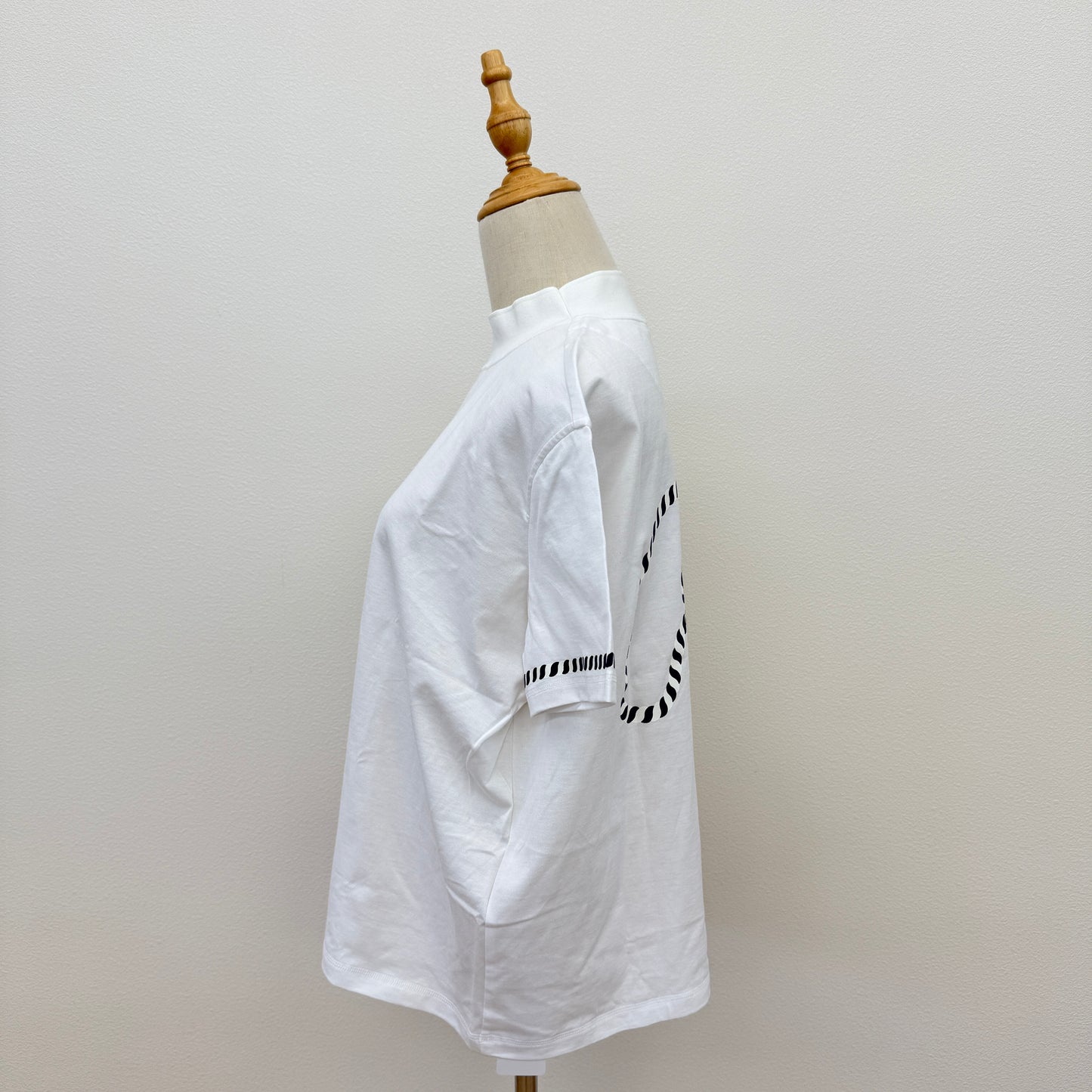 鑑定済み【 新品 】エルメス 《 CANOE 》 38 ホワイト ネイビー コットン 半袖 ボクシーTシャツ ハイネック マリン