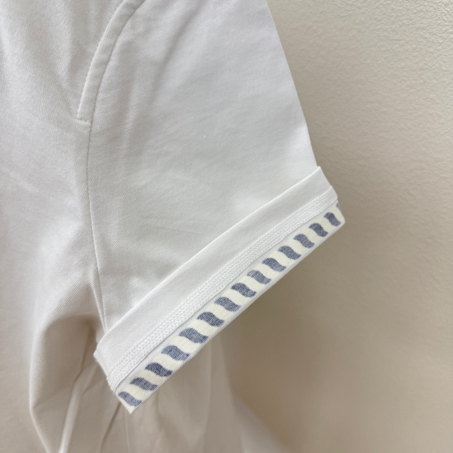 鑑定済み【 新品 】エルメス 《 CANOE 》 38 ホワイト ネイビー コットン 半袖 ボクシーTシャツ ハイネック マリン