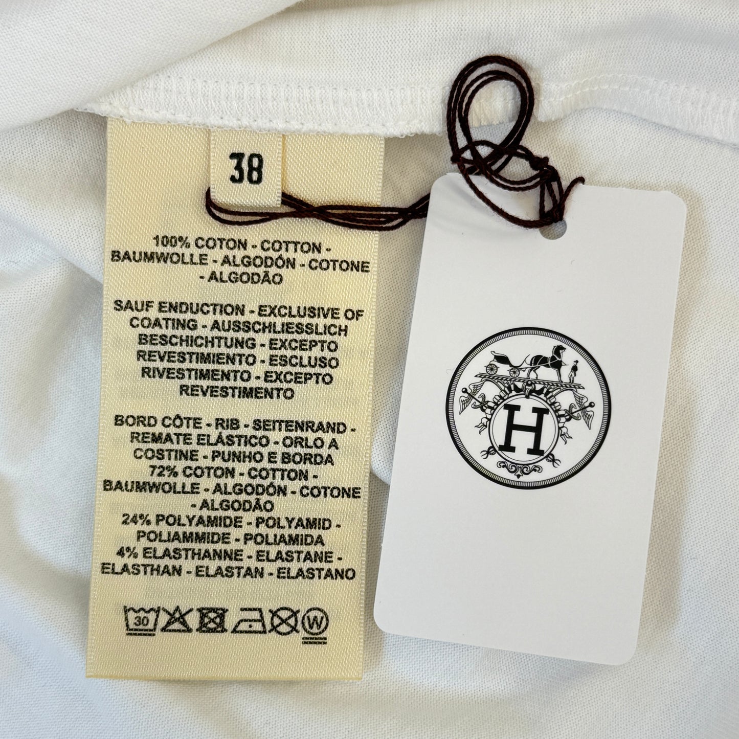 鑑定済み【 新品 】エルメス 《 CANOE 》 38 ホワイト ネイビー コットン 半袖 ボクシーTシャツ ハイネック マリン