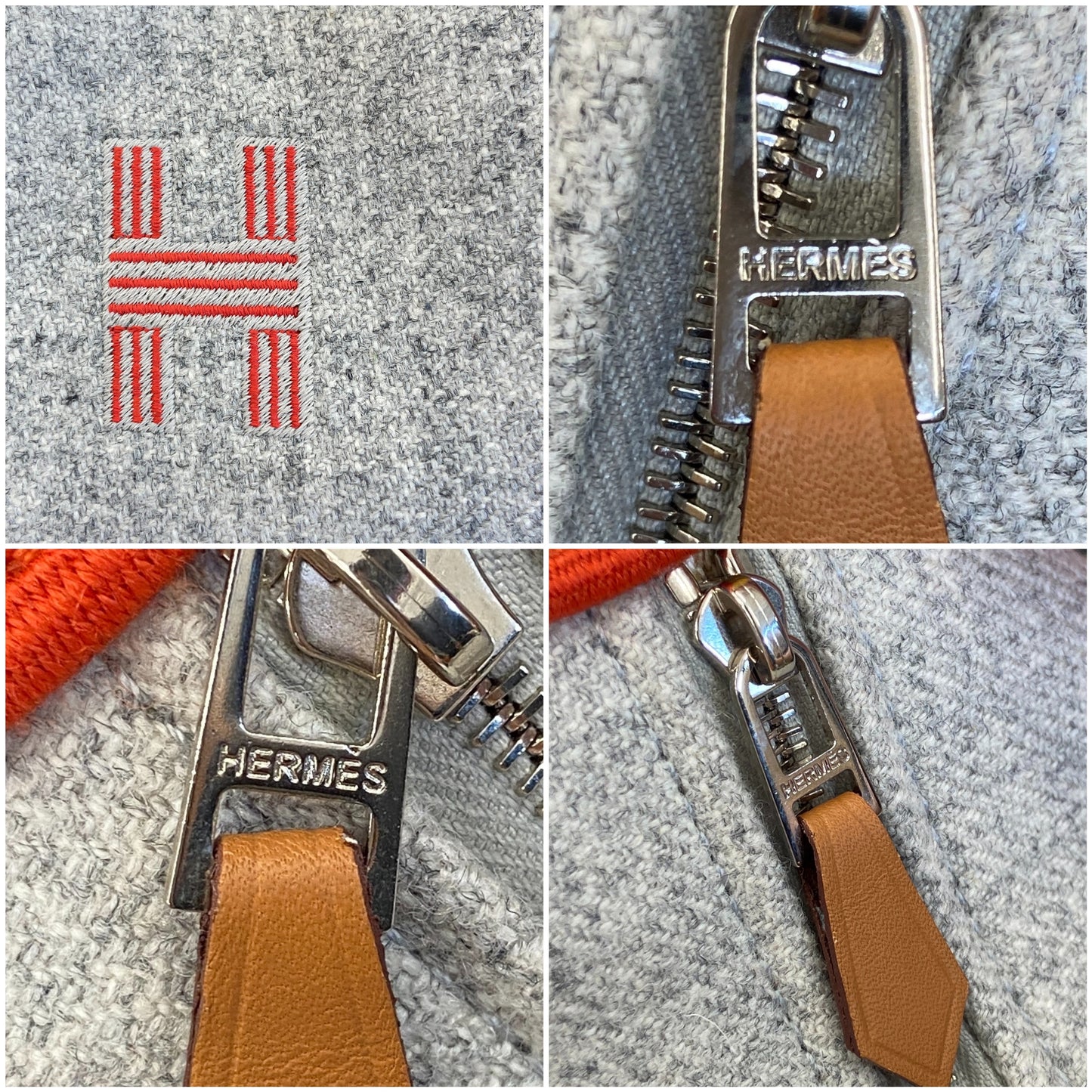 鑑定済み【 美品 】エルメス 《 ブリッド・ア・ブラック 》 PM グレー オレンジ シルバー金具 ウール ハンドバッグ ポーチ Hロゴ