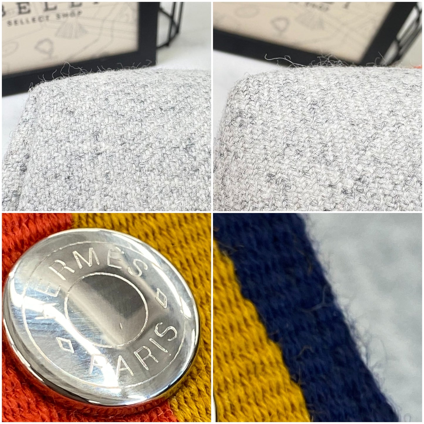 鑑定済み【 美品 】エルメス 《 ブリッド・ア・ブラック 》 PM グレー オレンジ シルバー金具 ウール ハンドバッグ ポーチ Hロゴ