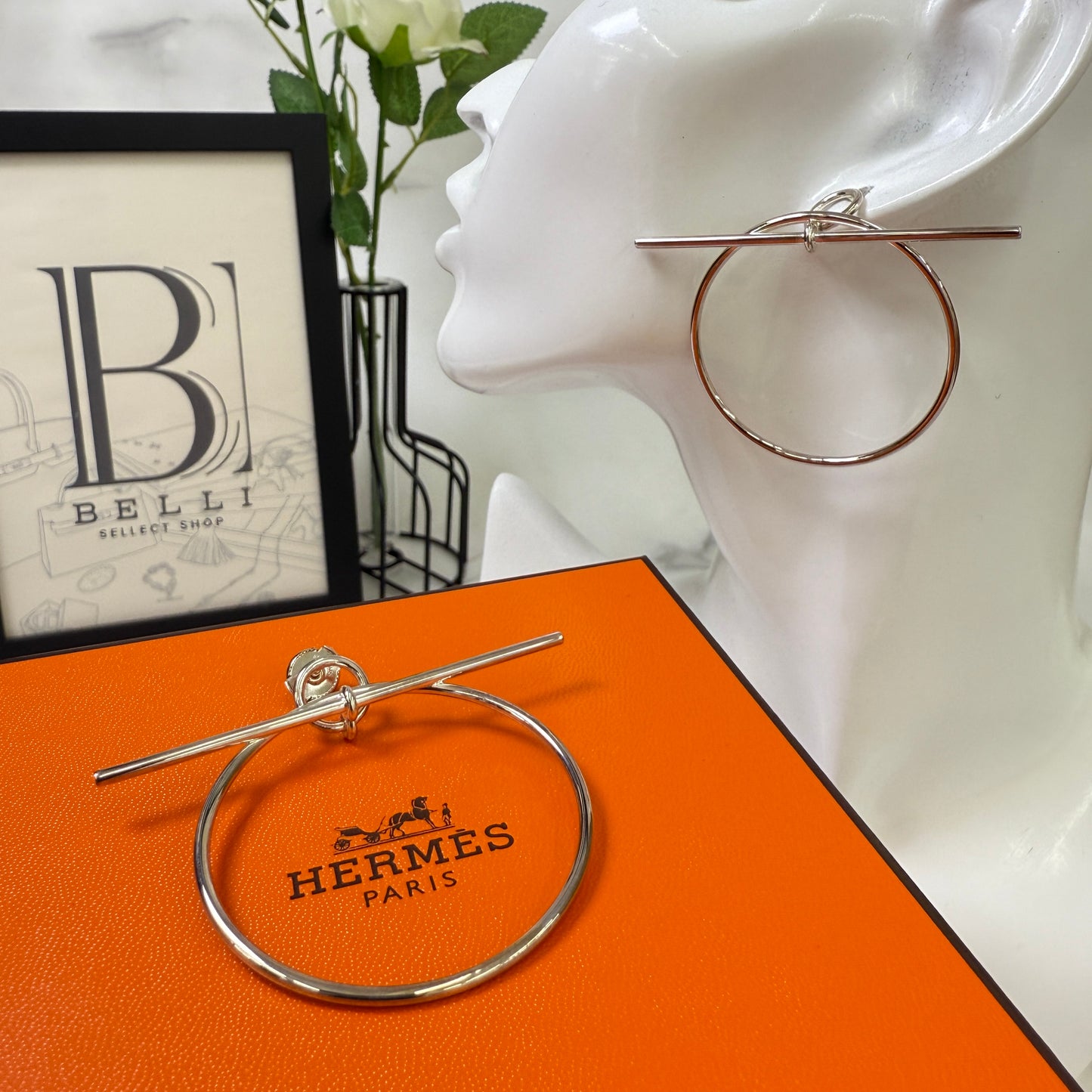 鑑定済み【 美品 】 エルメス 《 ループ 》 MM シルバー925 ピアス エシャペ
