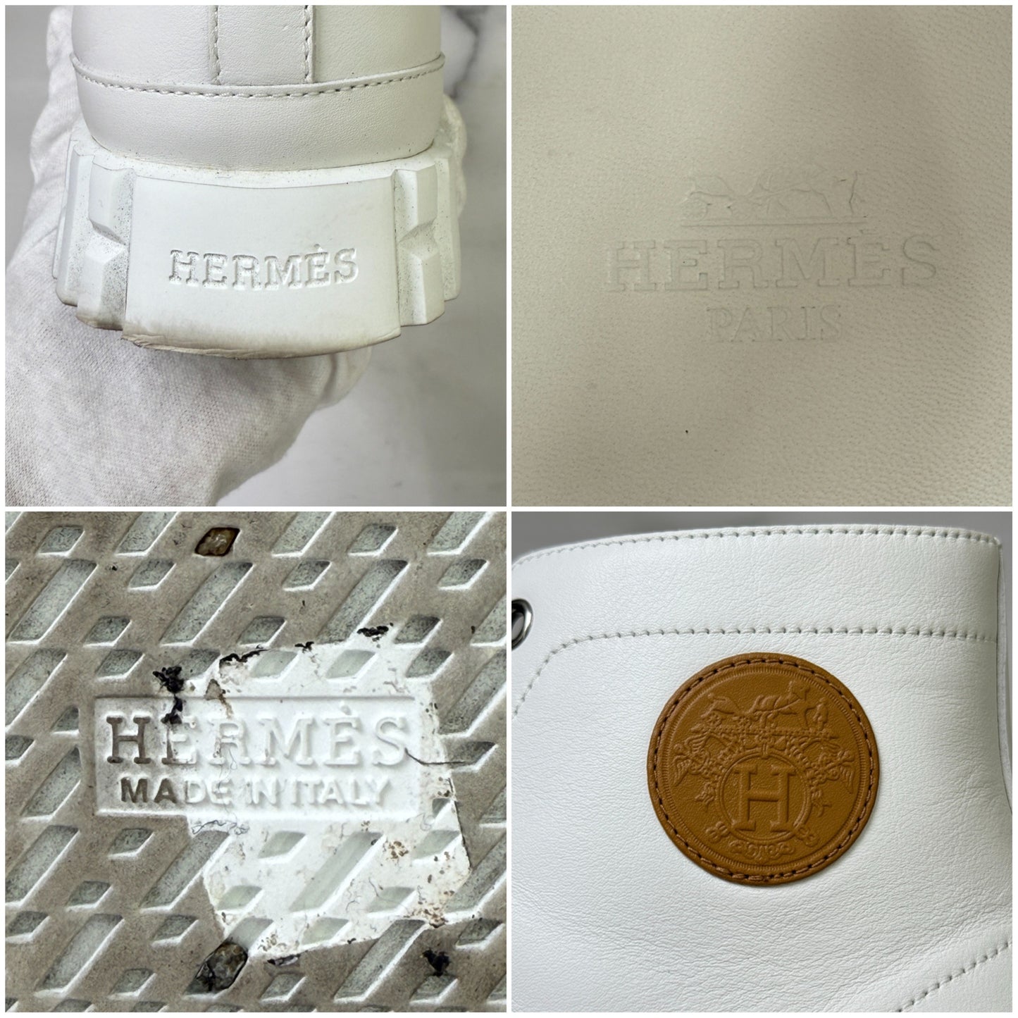 【 鑑定済み 】エルメス 《 クライム 》 37 ( 24cm程度 ) ホワイト ブラウン レザー スニーカー ハイカット エクスリブリス Hロゴ