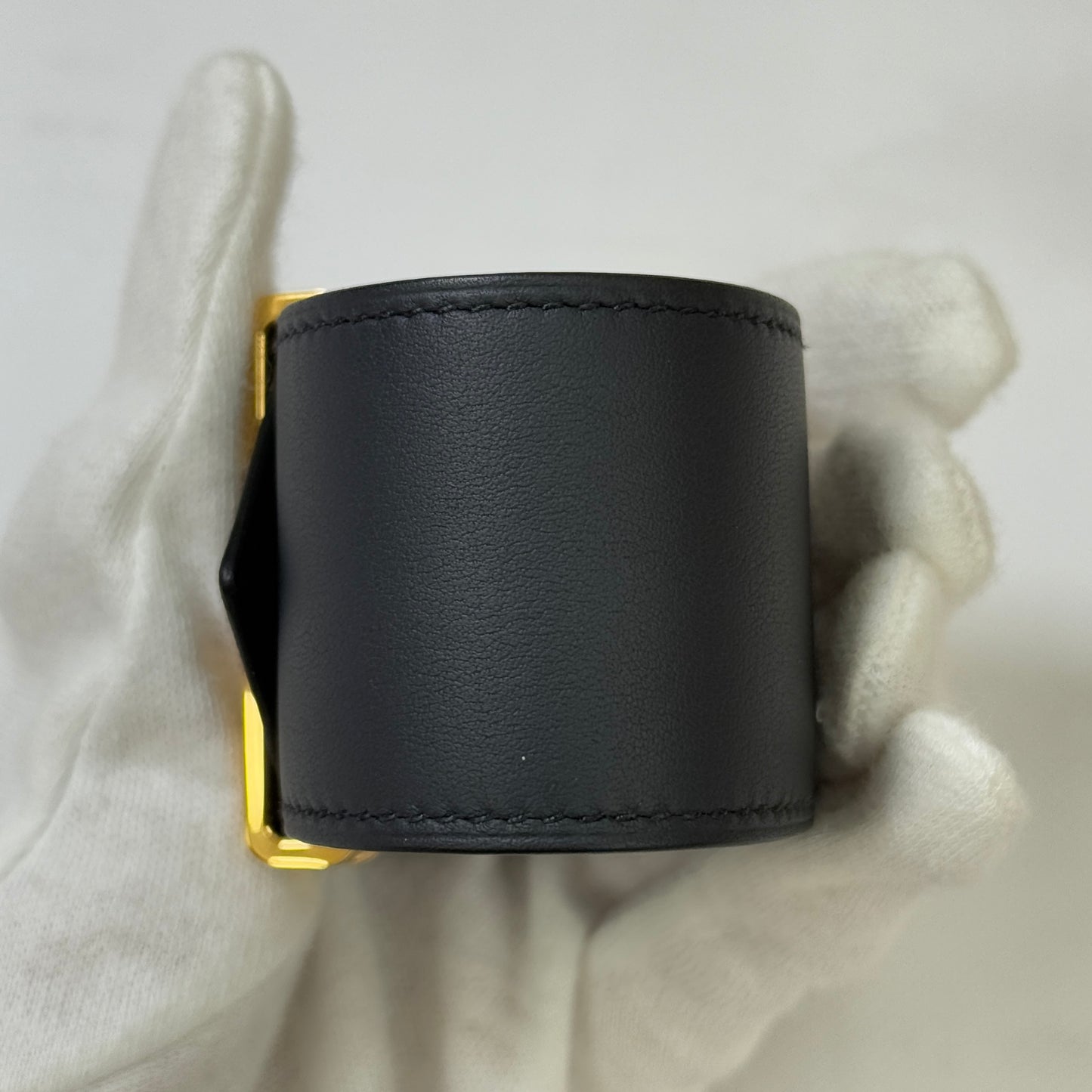 【 新品未使用 】エルメス 《 エラン 》 T3 ブラック ゴールド金具 レザー U刻印 ブレスレット バングル Hロゴ