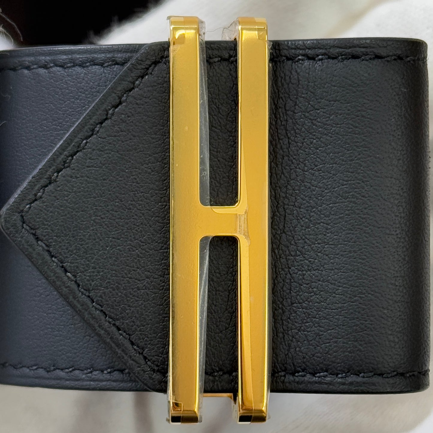【 新品未使用 】エルメス 《 エラン 》 T3 ブラック ゴールド金具 レザー U刻印 ブレスレット バングル Hロゴ