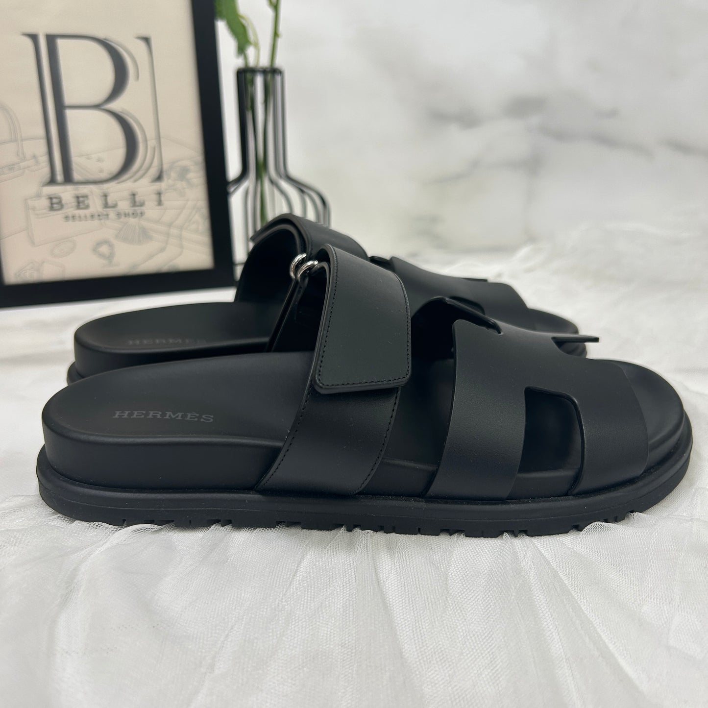 鑑定済み【 美品 】エルメス 《 シプレ 》 36 ( 23cm程度 ) ブラック シェーブル サンダル