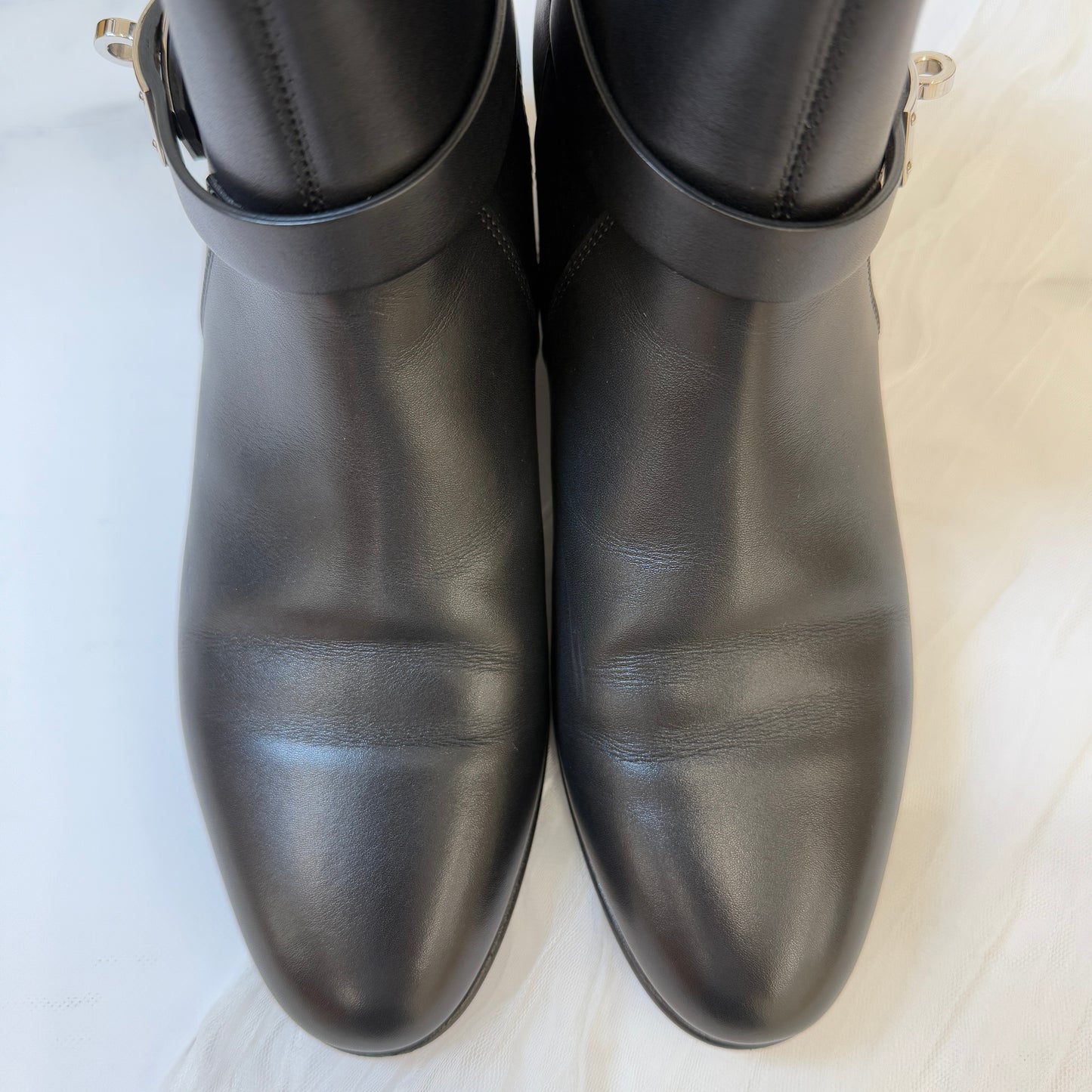鑑定済み【 美品 】エルメス 《 ネオ 》 37 ( 24cm程度 ) ブラック シルバー金具 レザー ショートブーツ ケリーバックル