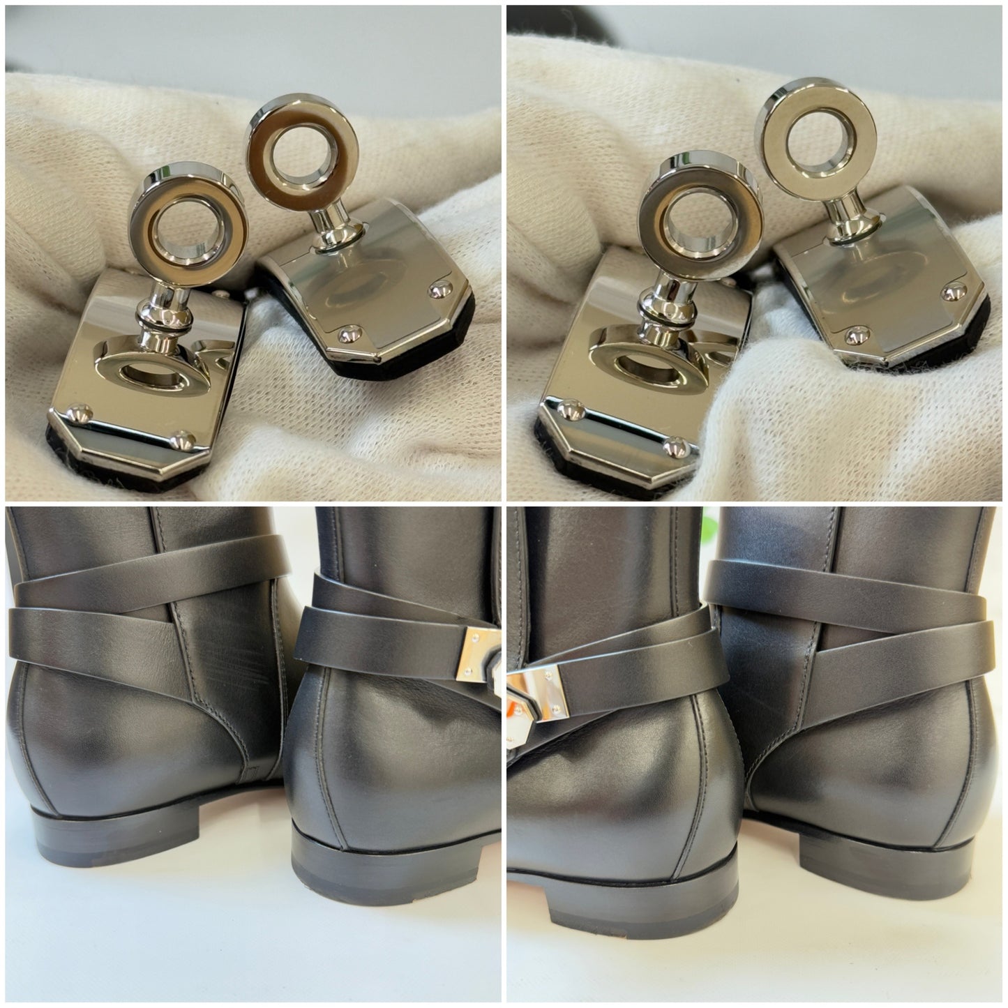 鑑定済み【 美品 】エルメス 《 ネオ 》 37 ( 24cm程度 ) ブラック シルバー金具 レザー ショートブーツ ケリーバックル