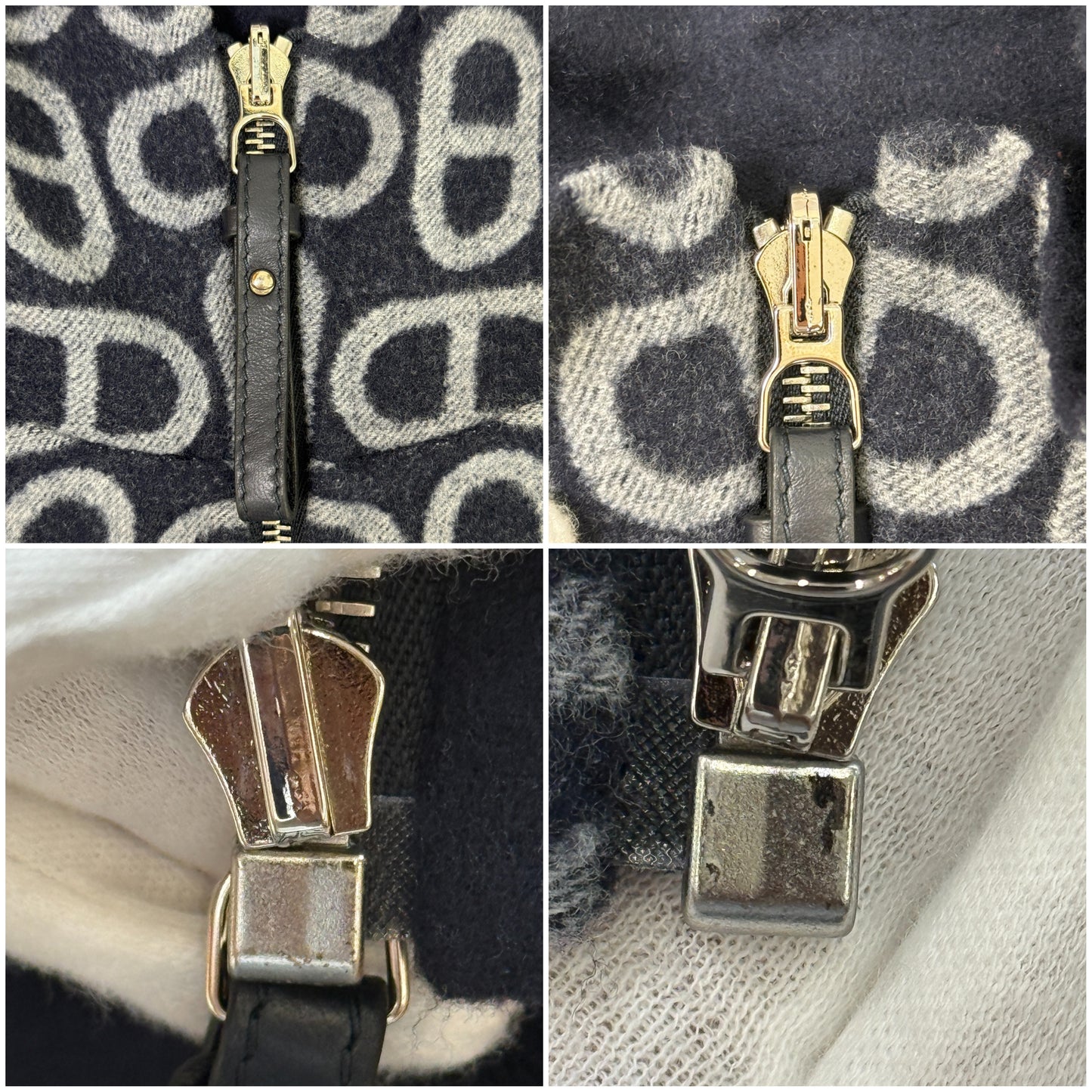 鑑定済み【 美品 】エルメス 《 シェーヌ ダンクル 》 リバーシブル ボンバージャケット 34 ( 5号程度 ) 4H0141DC ネイビー グレー シルバー金具 ウール ブルゾン ジップ 袖リブ